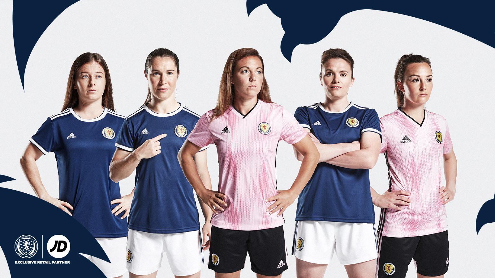 Blue and pink prevail as Scottish women unveil World Cup kit