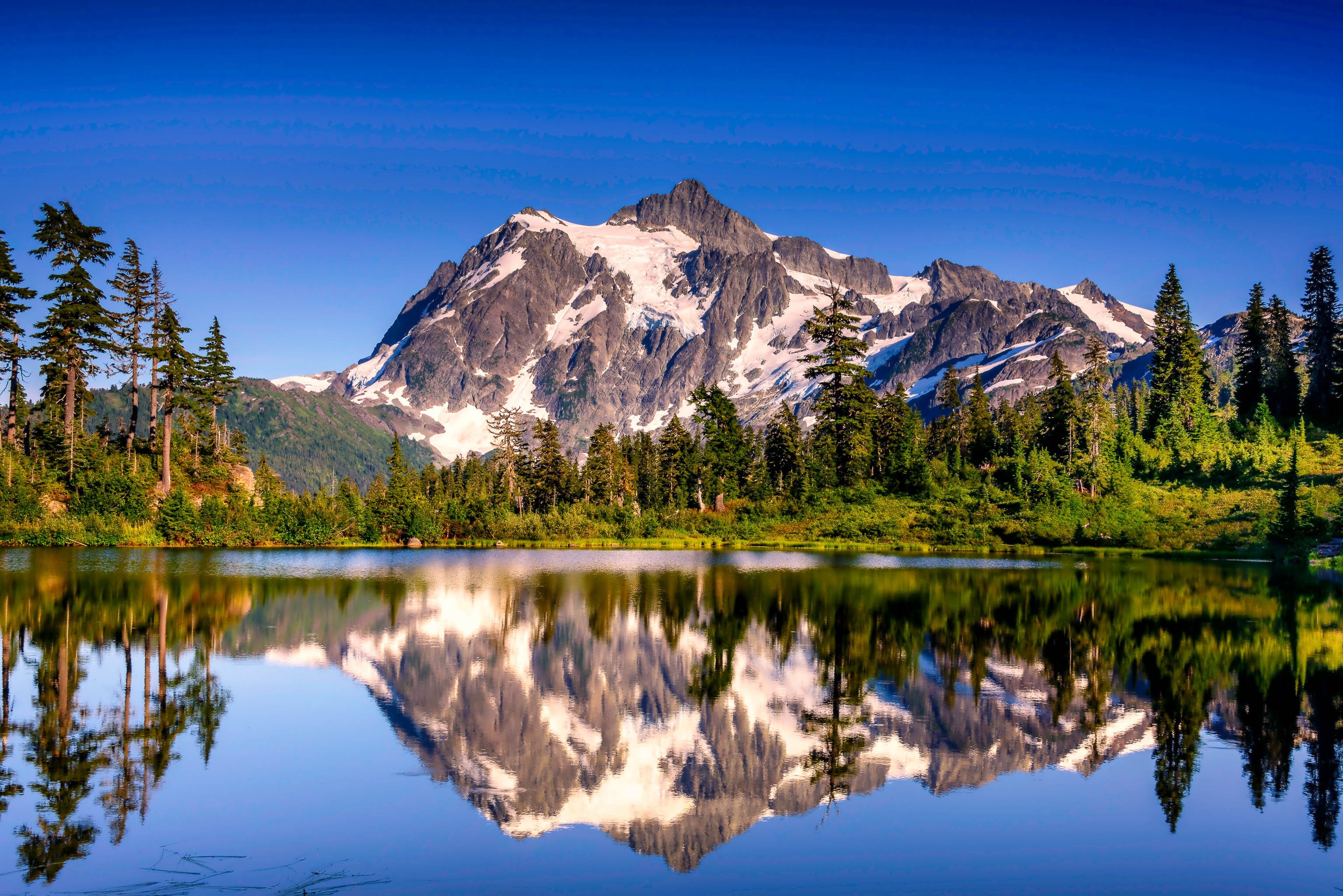 USA Washington lake reflection mountain wallpaperx2048