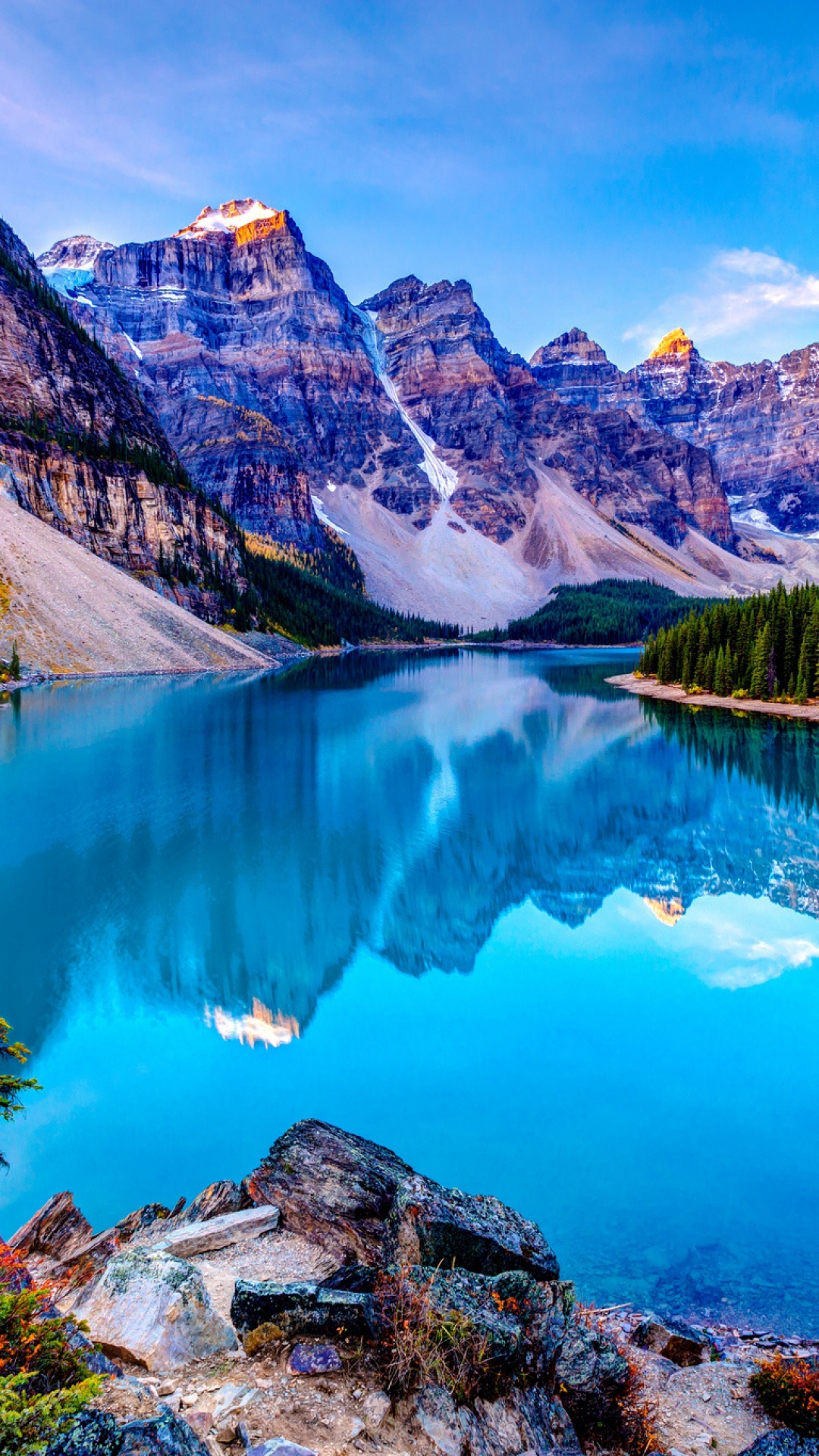 Download HD Mountains Sky Blue Lake Reflection Clouds