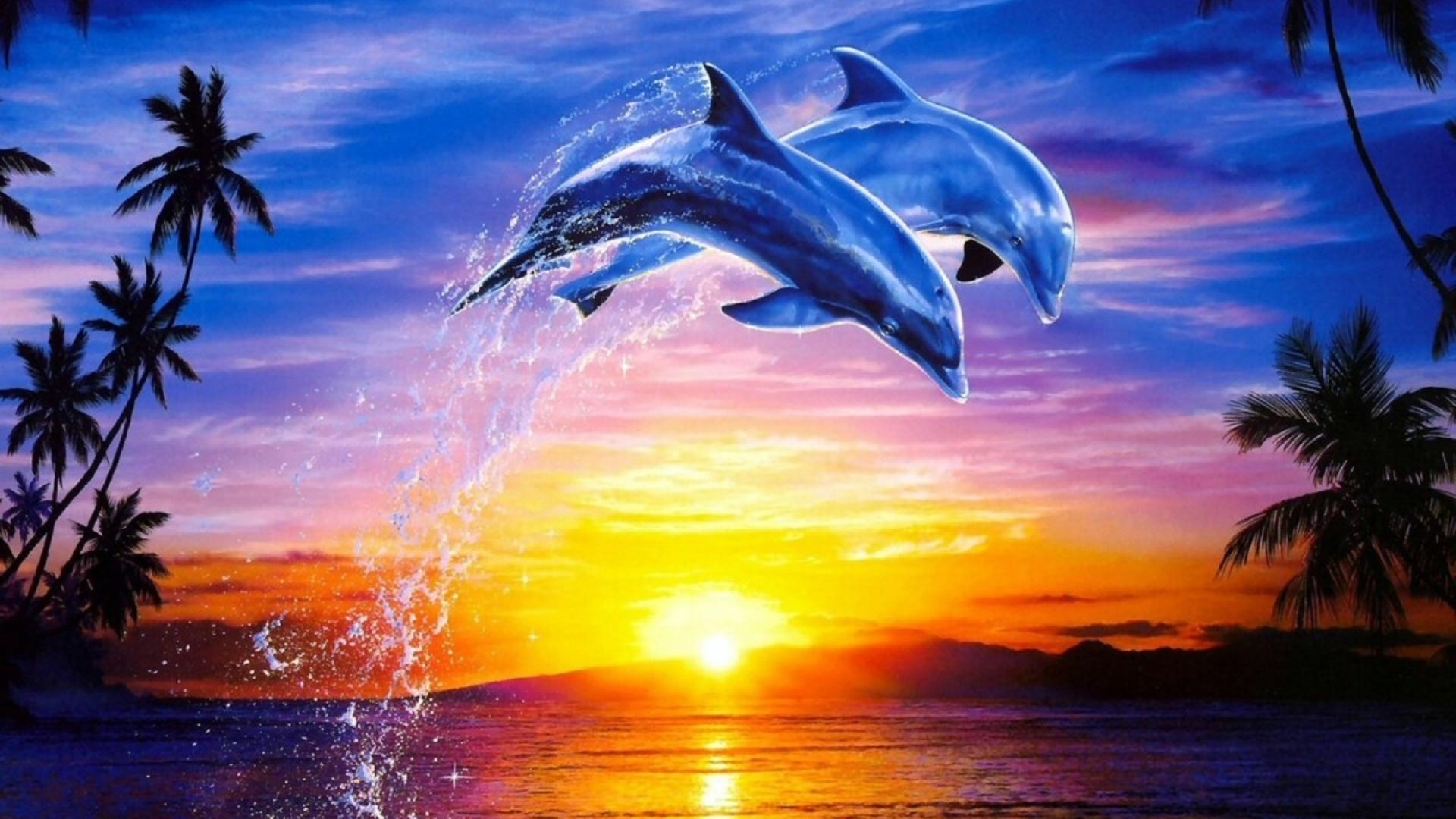 Dolphins Jumping Sunset HD Wallpaper