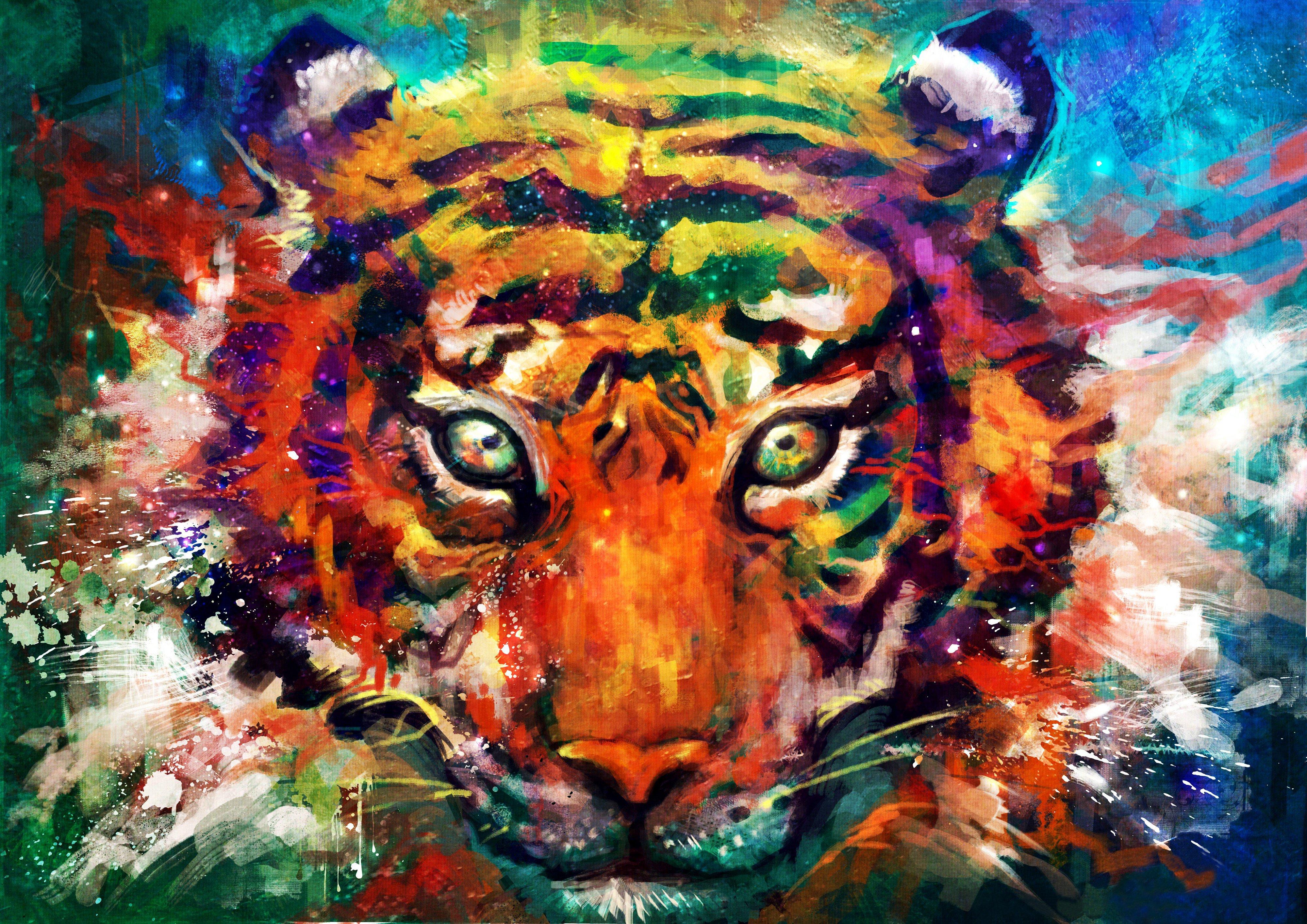 Tiger tiger predator carnivore cat artwork psychedelic f wallpaper