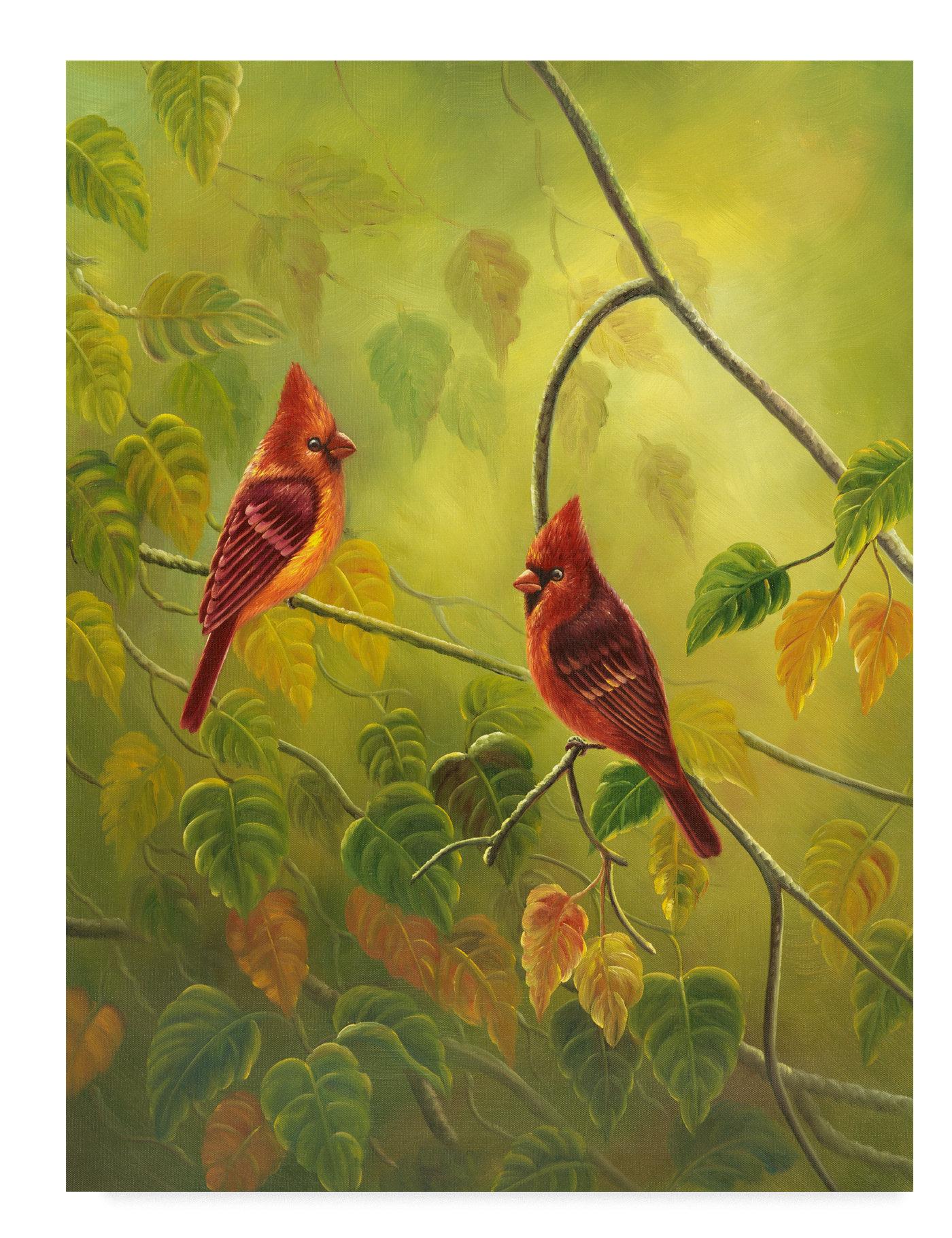 Charlton Home 'Autumn Cardinals' Acrylic Painting Print on Wrapped