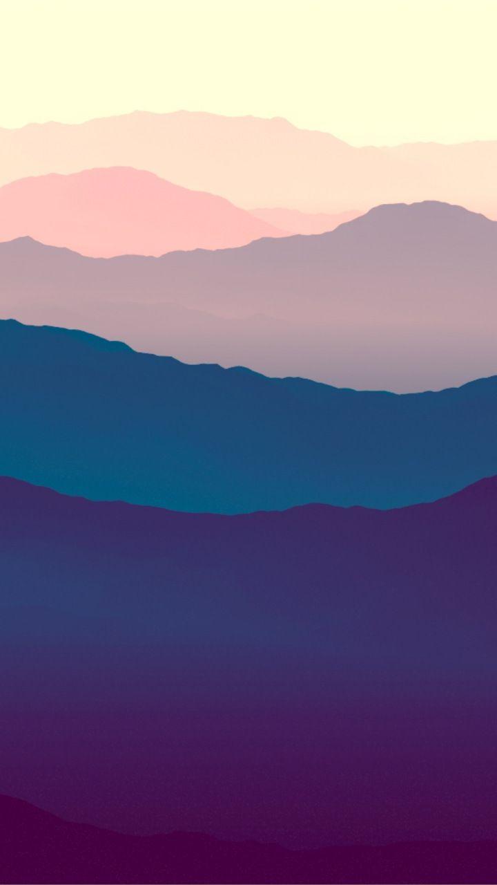 Mountains, landscape, purple sunset, gradient, horizon, 720x1280