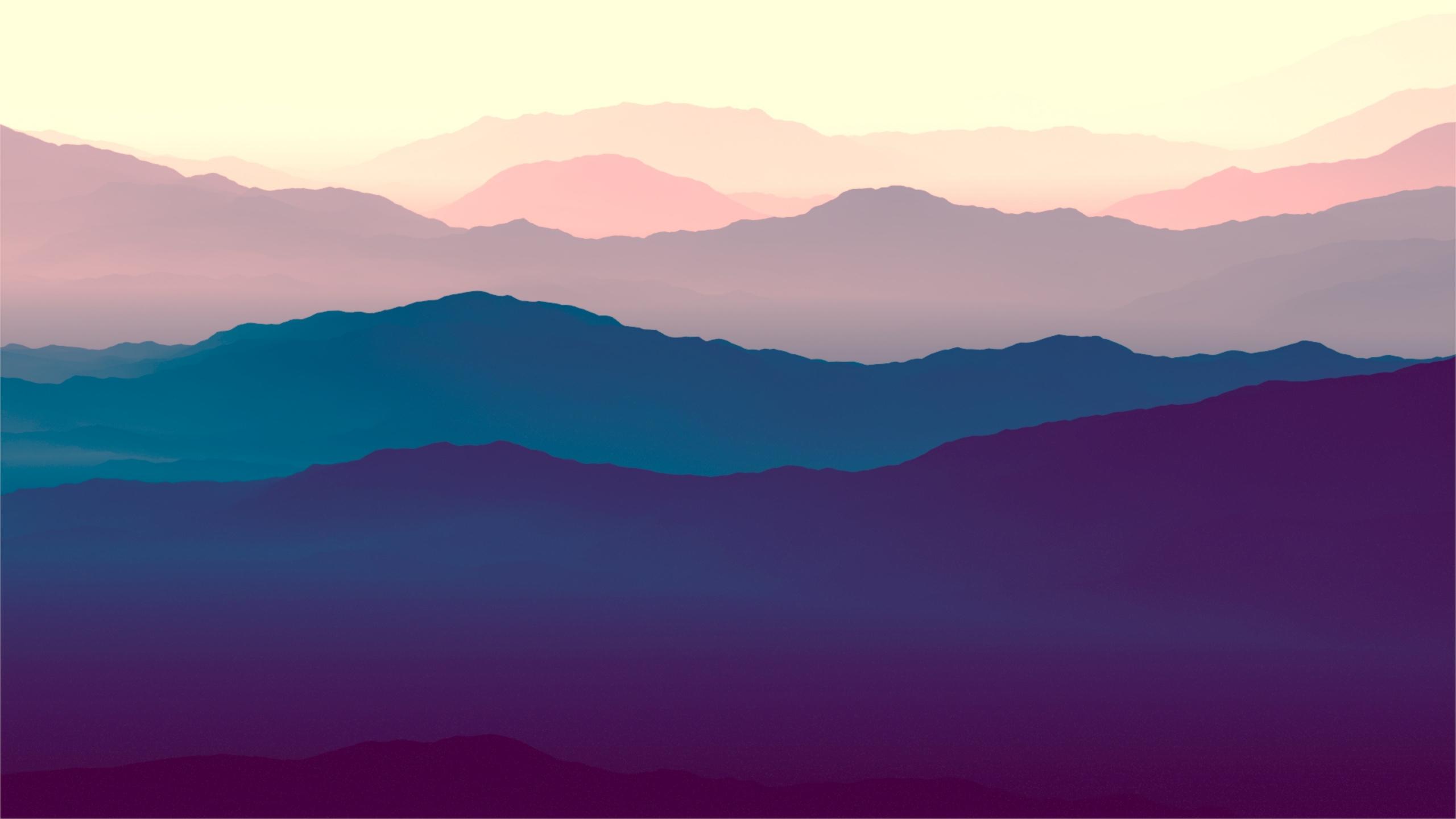 Download 2560x1440 wallpaper mountains, landscape, purple sunset