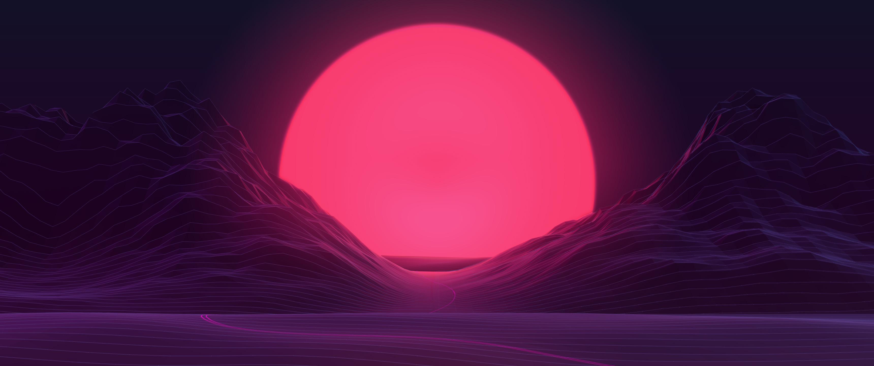 Big Sun Neon Mountains 4k, HD Artist, 4k Wallpaper, Image