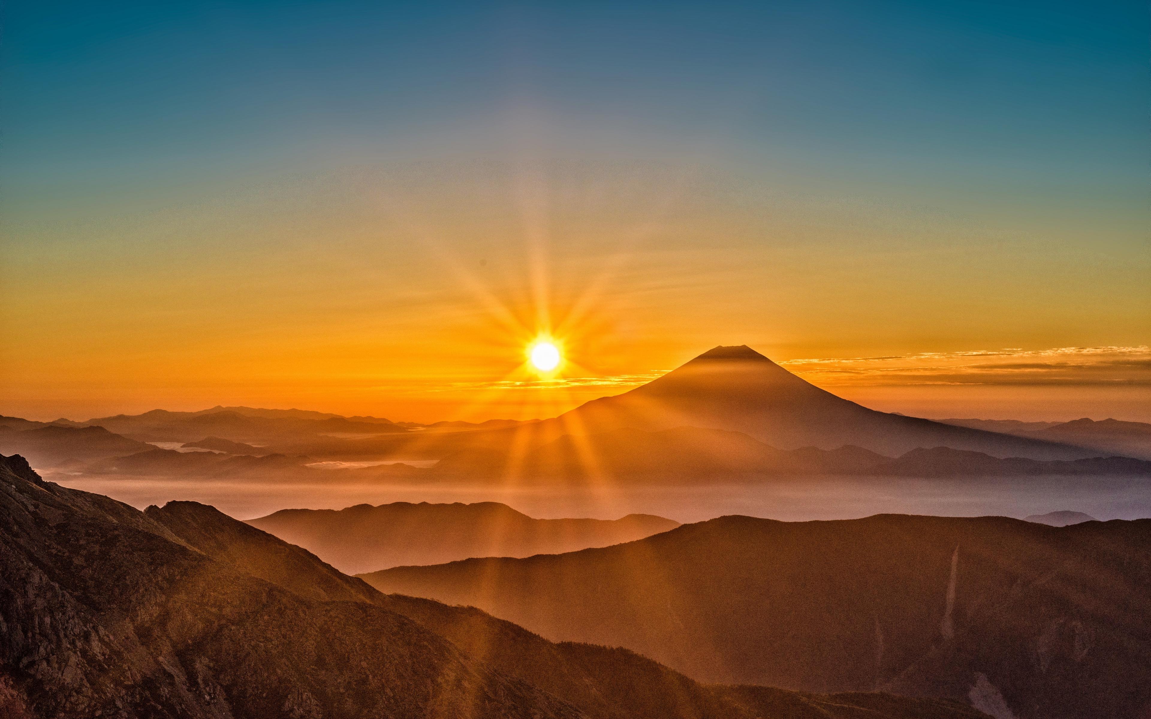 Download wallpaper 3840x2400 mount fuji, japan, sun 4k ultra HD 16:10 HD background