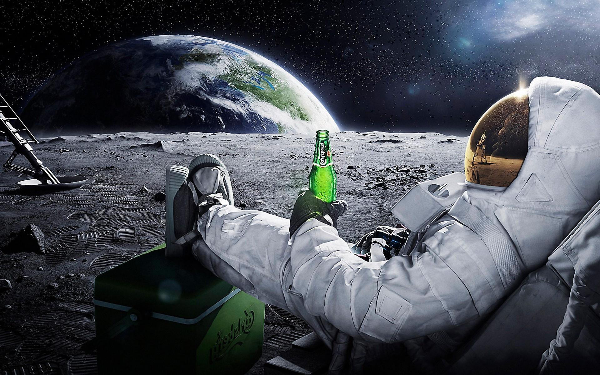 Astronauts Drinking on Moon Wallpaper HD / Desktop