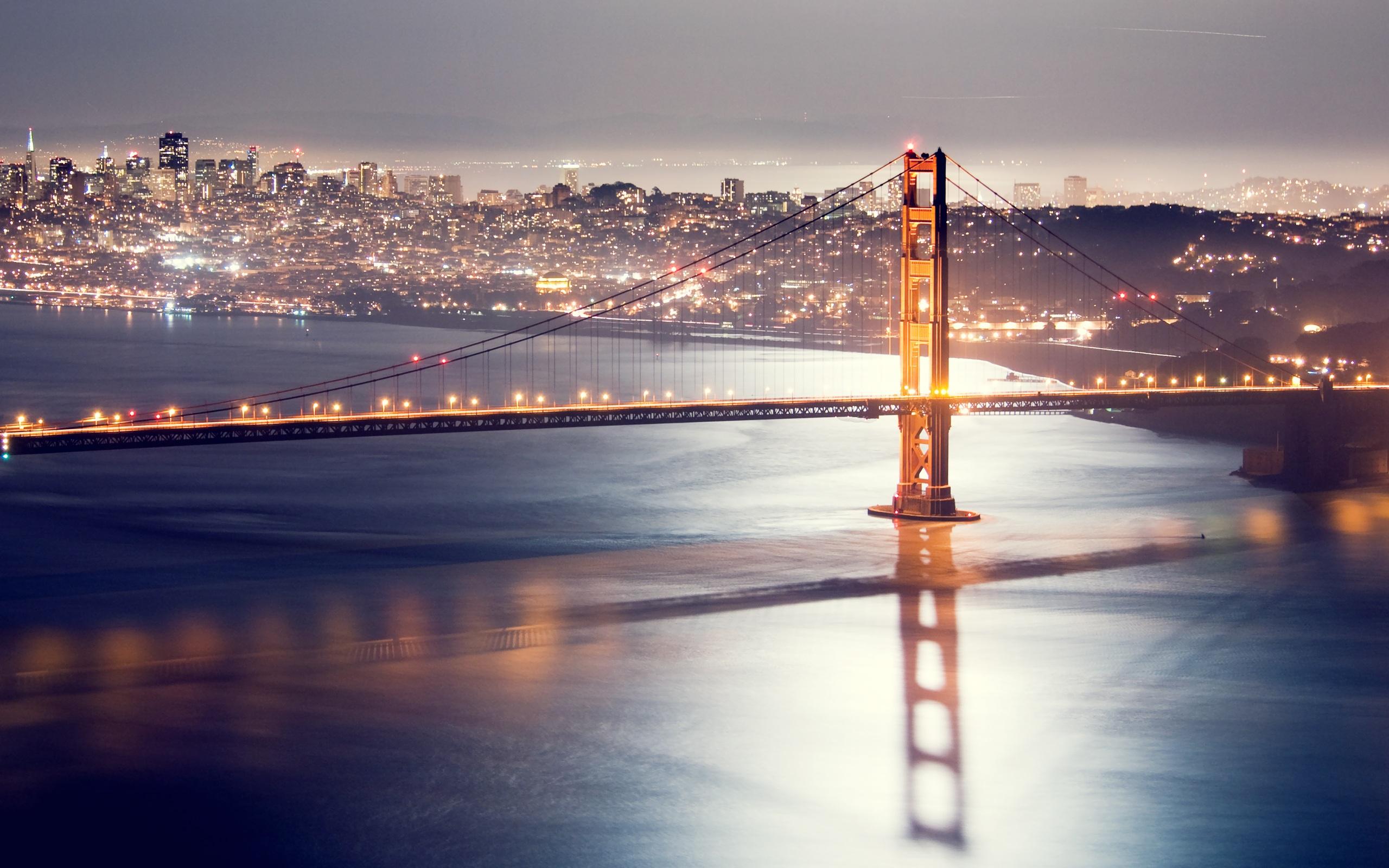 Wallpaper Golden gate bridge, San Francisco, Night bridge lights