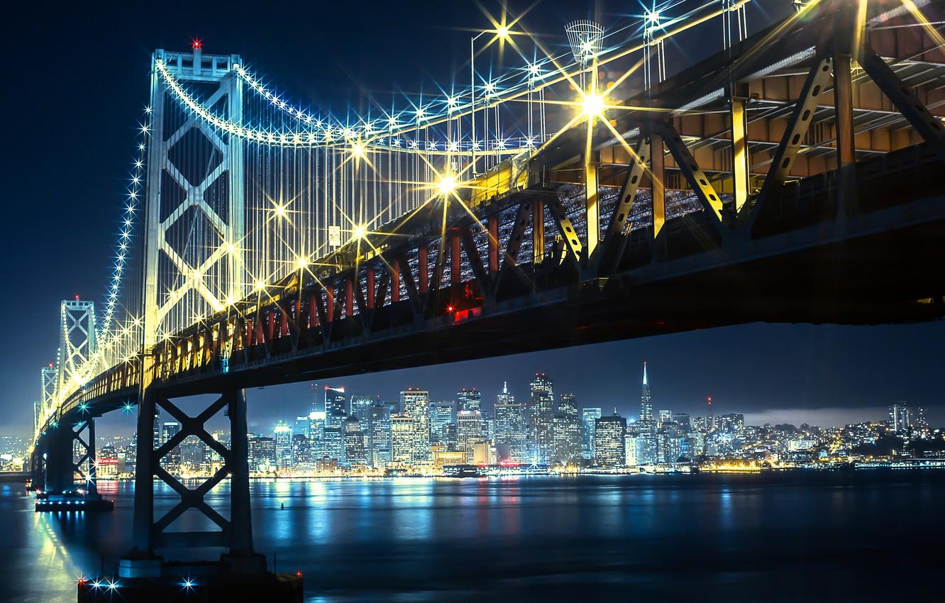 Wallpaper night, bridge, lights, Bay, Golden gate, USA, San
