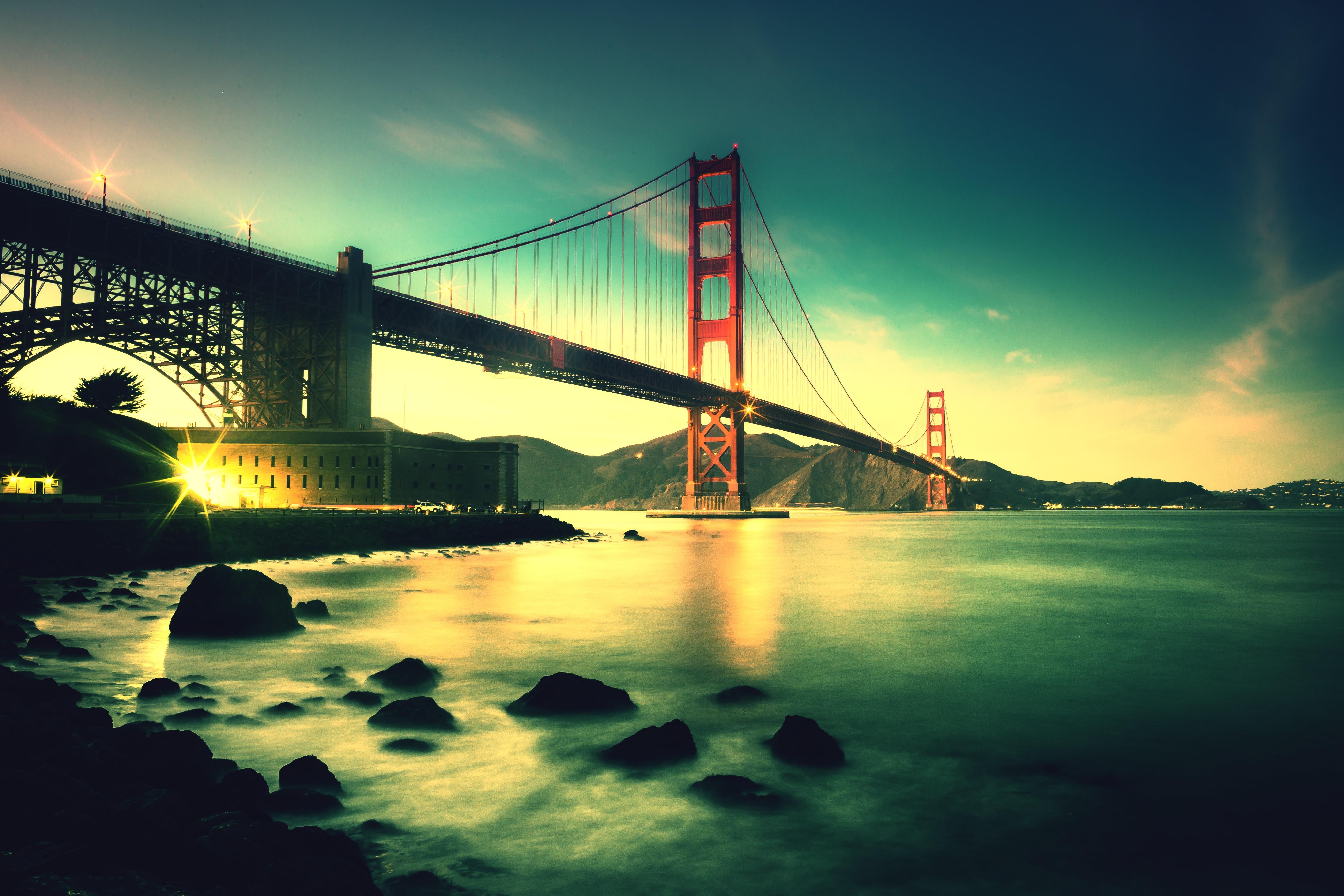 Golden Gate Bridge, Reflection, Bridge, Evening, Horizon HD