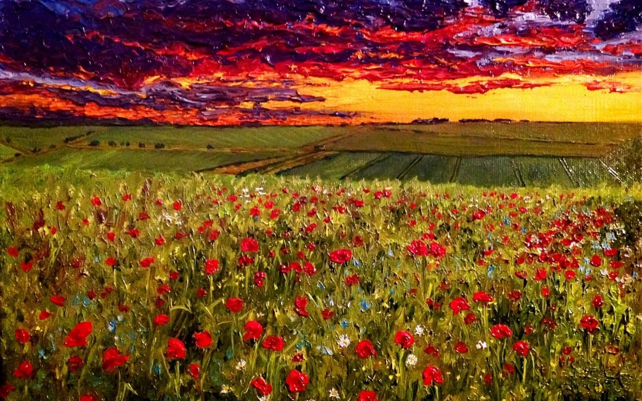 Poppy Meadow & Fiery Sunset wallpaper. Poppy Meadow & Fiery Sunset