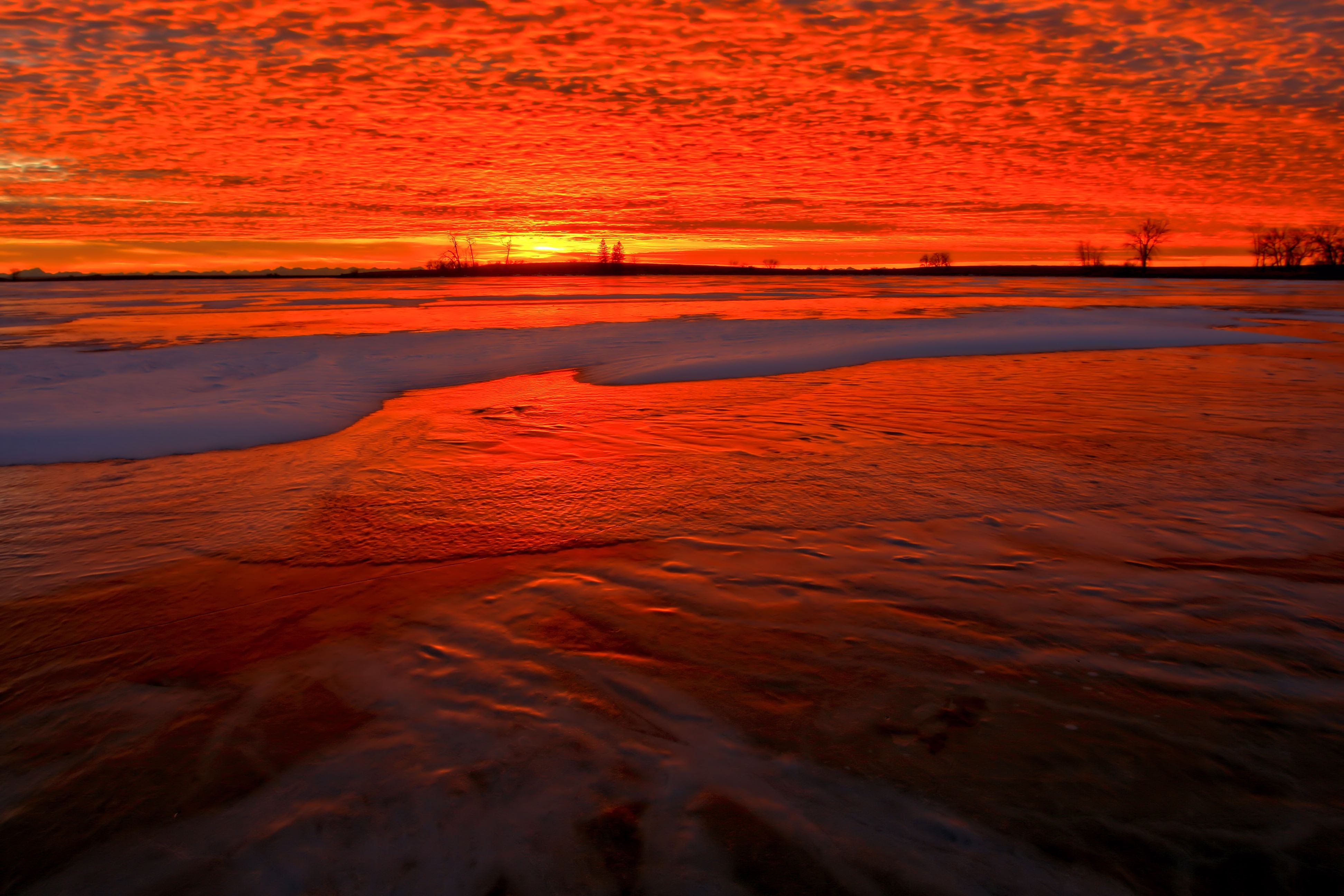 Sunset Shore Snow Horizon Fiery , Image, HD