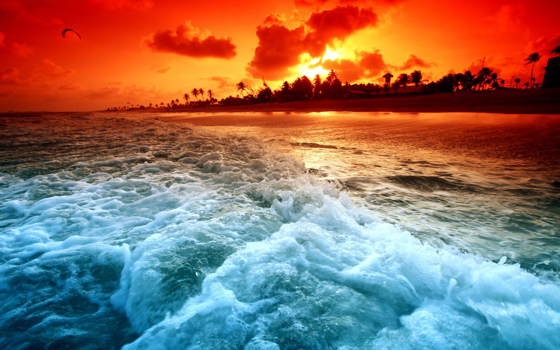 Fiery Sunset Beach wallpaper. nature and landscape