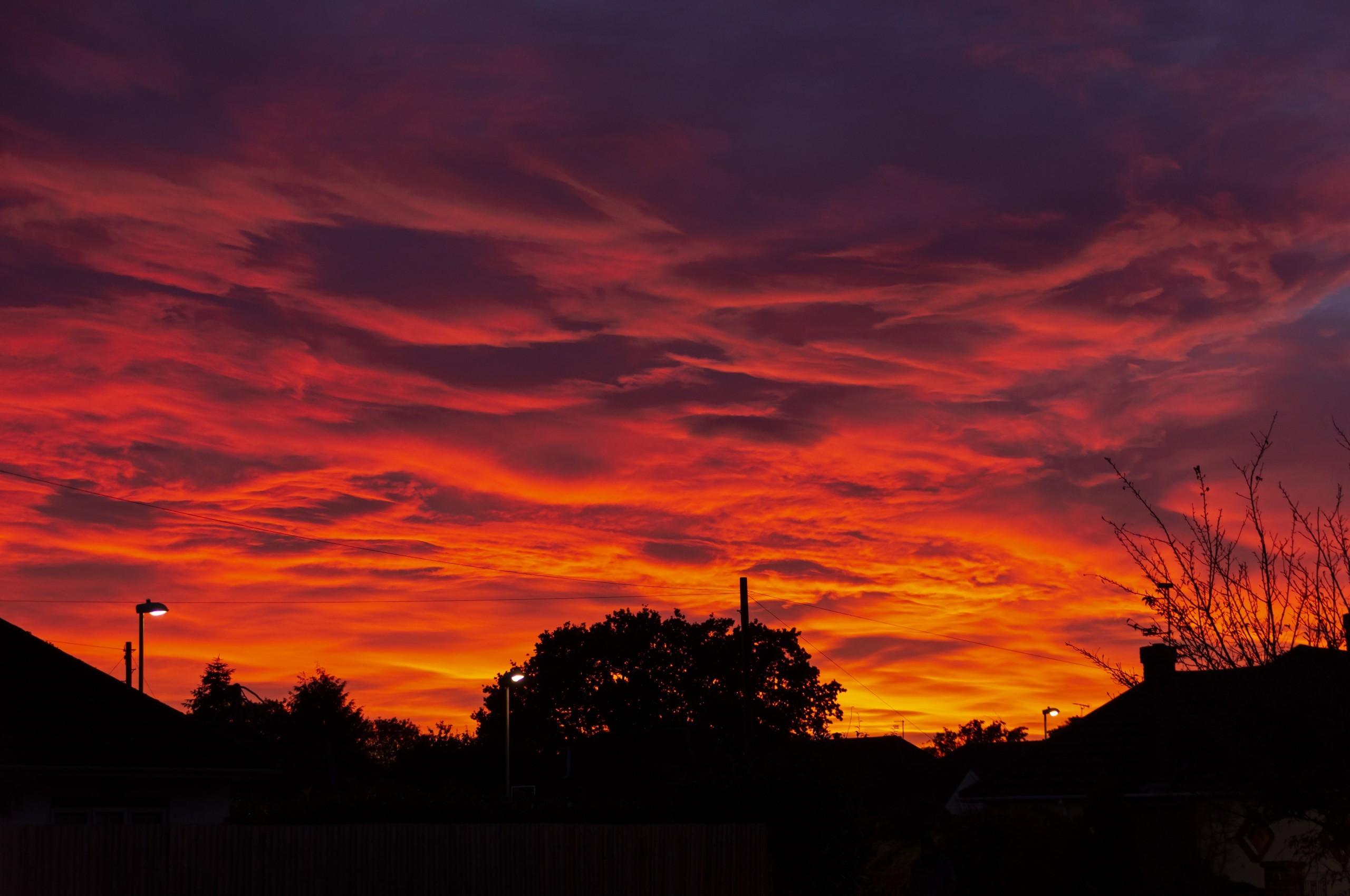 Download 2560x1700 Sunset, Fiery, Sky, Clouds Wallpaper