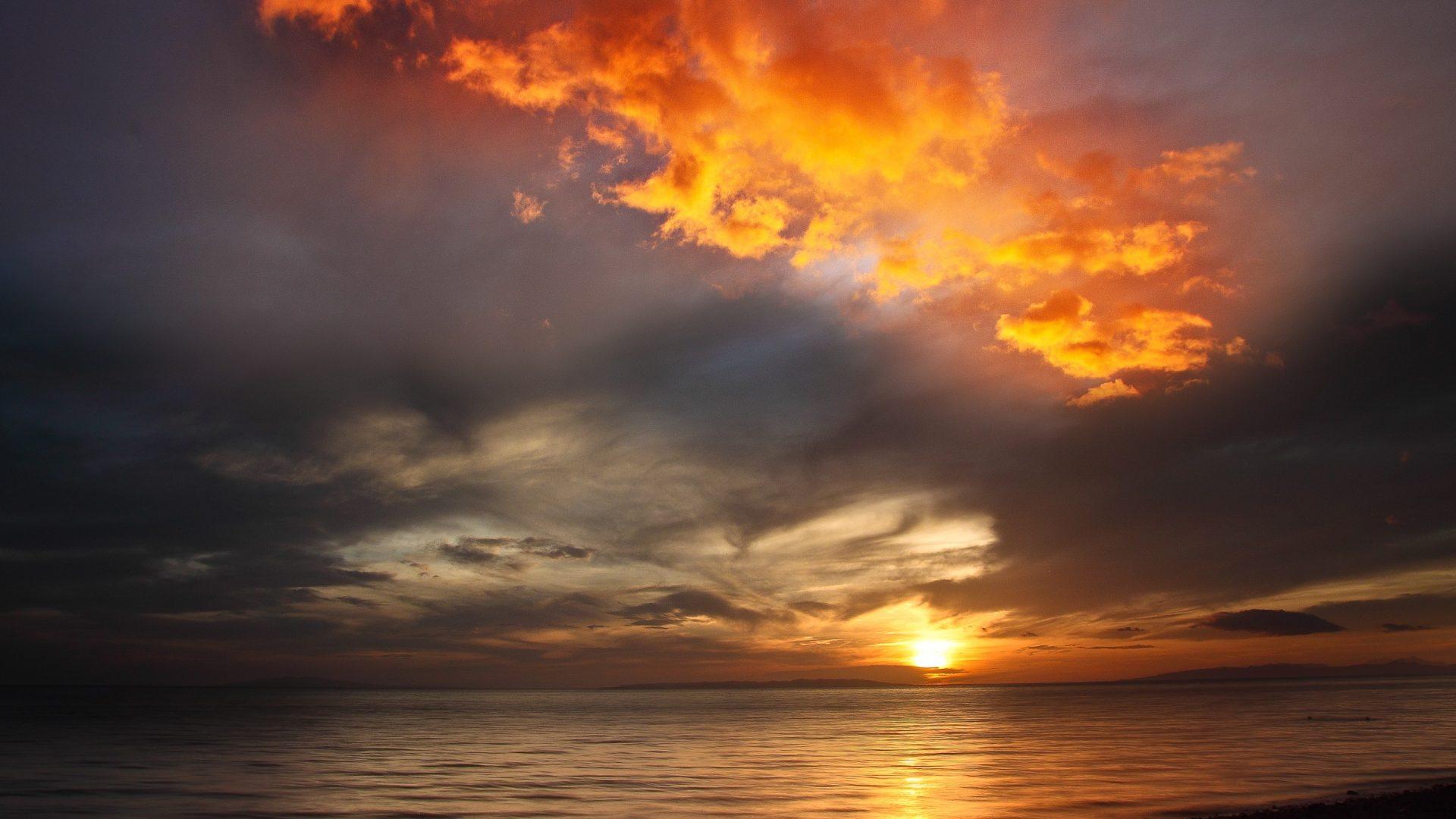 Fiery Tag wallpaper: Fiery Sunset Ocean Sky Colors Sunsets