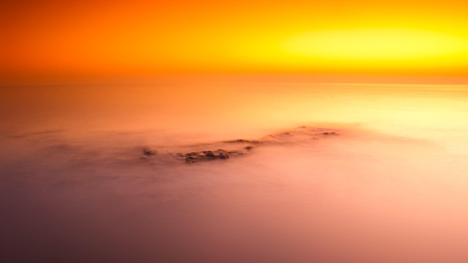 Sky: Fiery Sunset Misty Italian Beach Sky Mist Wallpaper Wide for HD