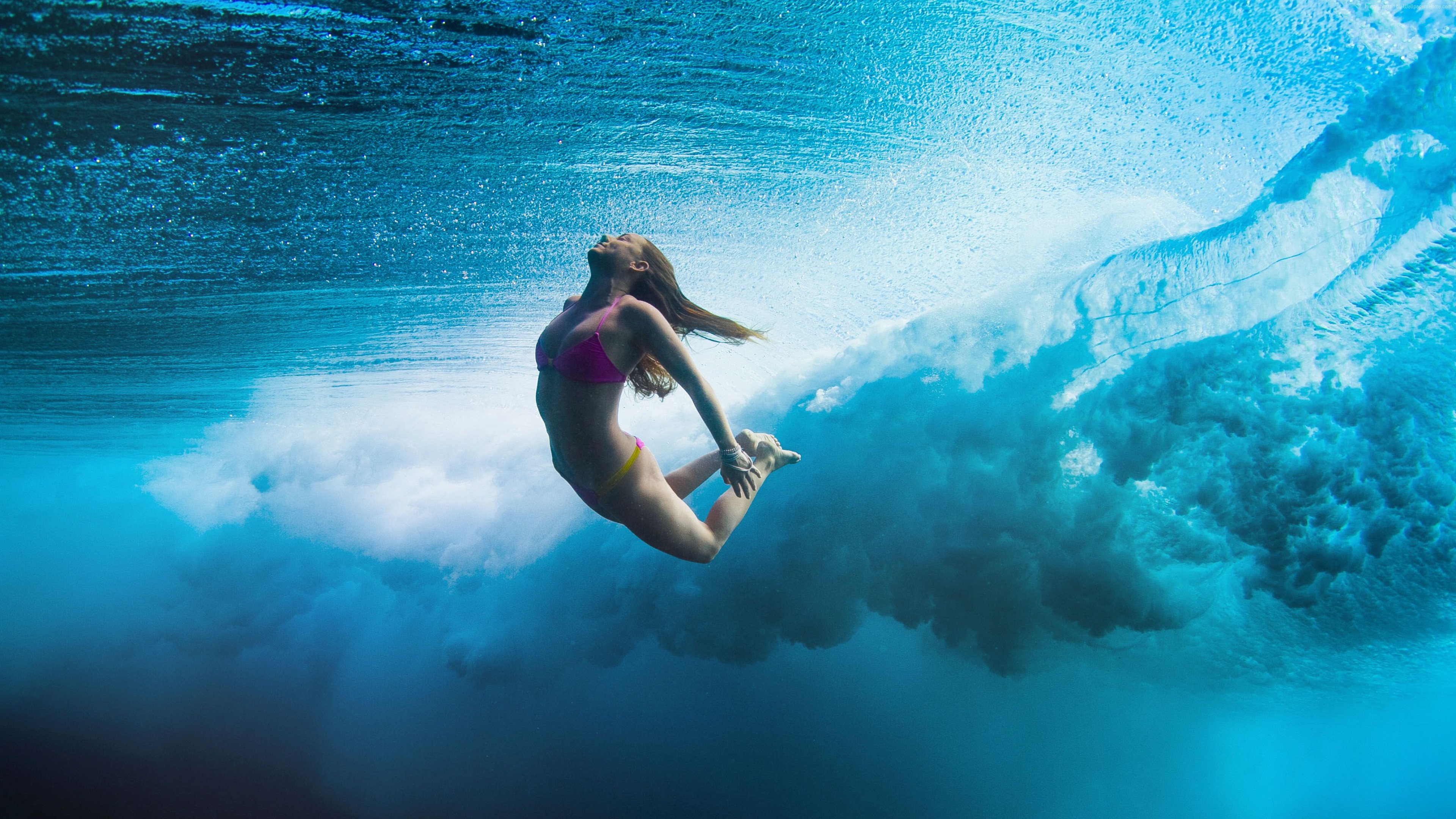 surfing girl dive sea underwater Wallpaper and Free
