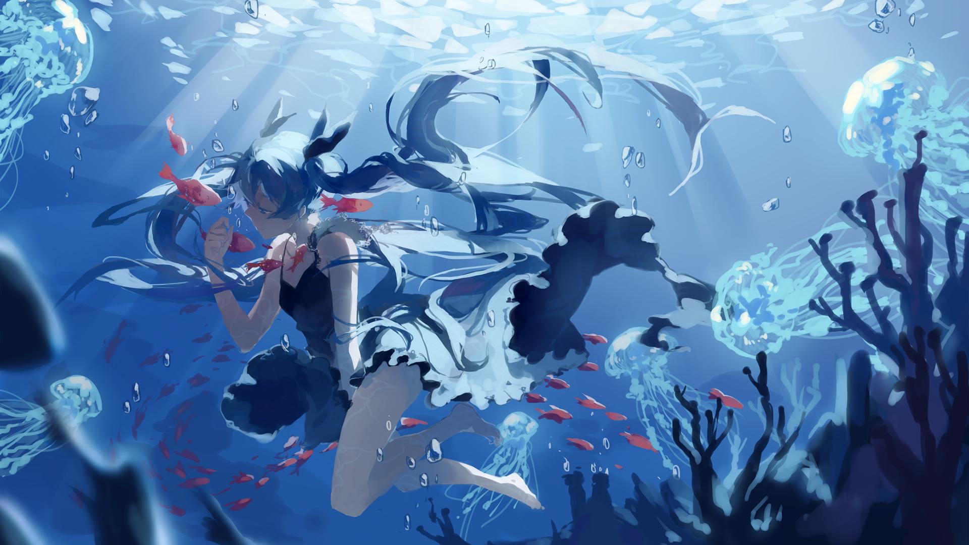 Deep sea girl 1920 × 1080