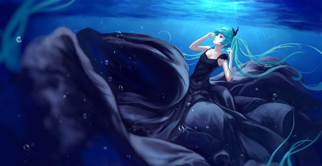 Aqua Eyes Aqua Hair Blue Bubbles Deep Sea Girl (vocaloid) Dress
