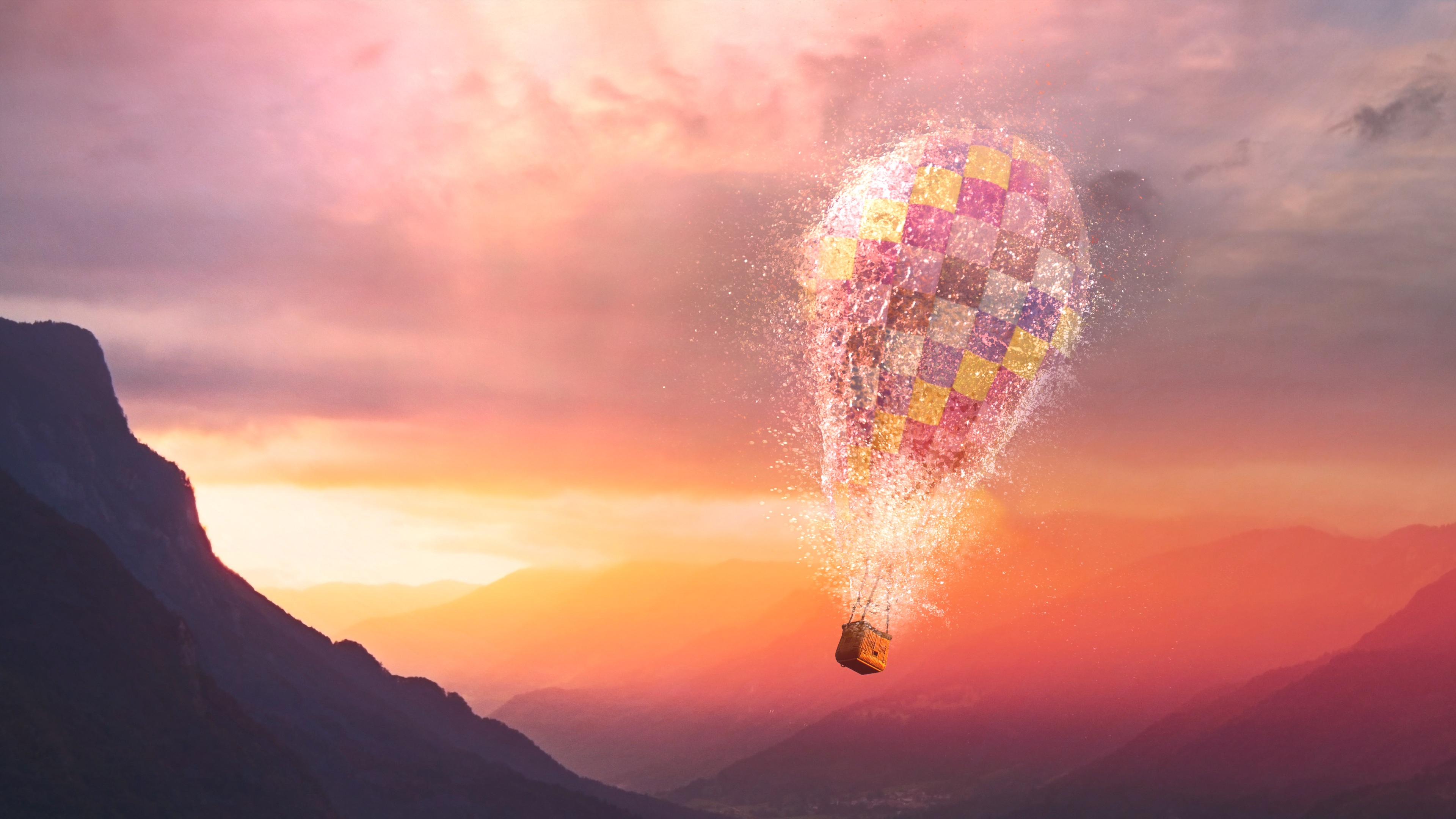 Magical Hot air balloon Evening 4K Wallpaper