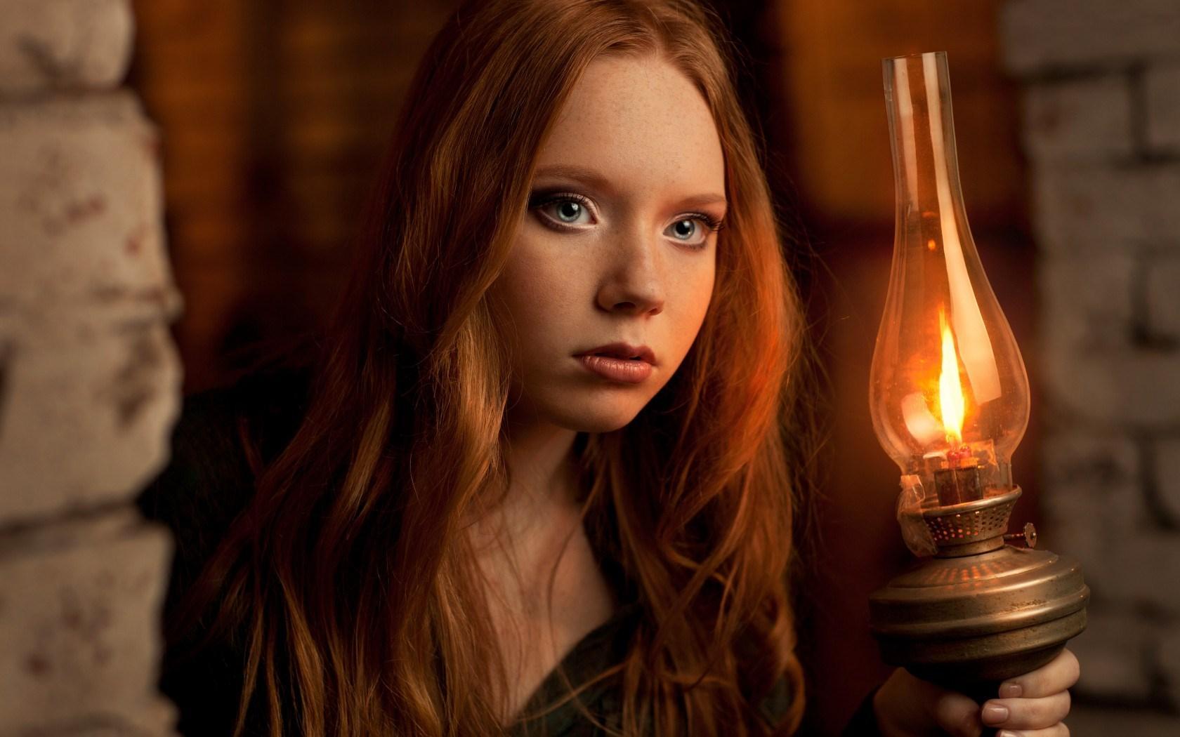 Redhead Girl Lamp Light HD Wallpaper