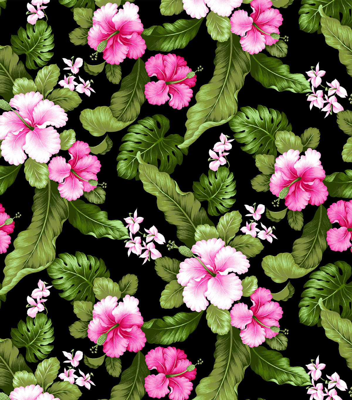 Tropical Shirting Fabric 44 Fuchsia Hibiscus