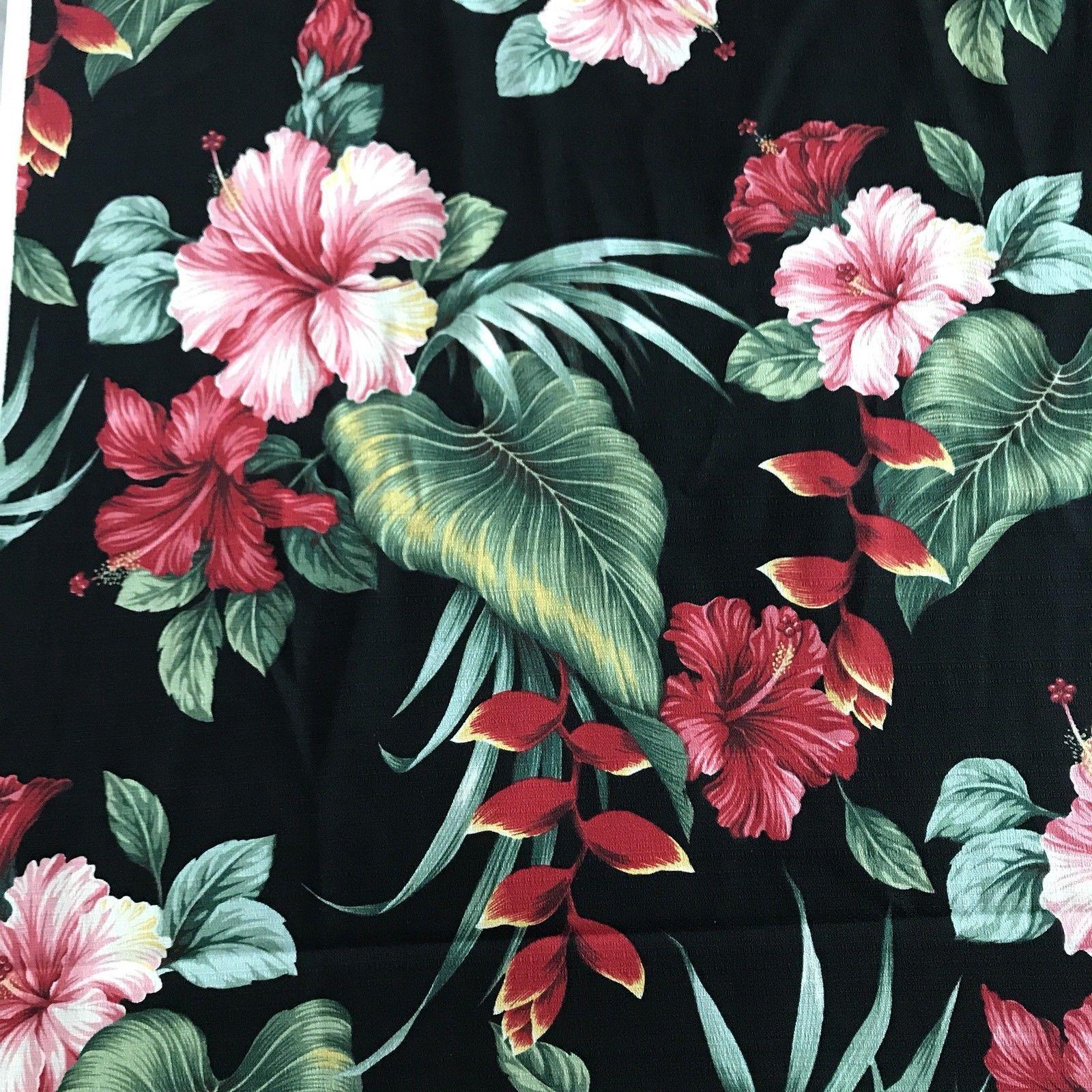Details about Hawaiian Print Barkcloth Cotton Fabric Red & Pink