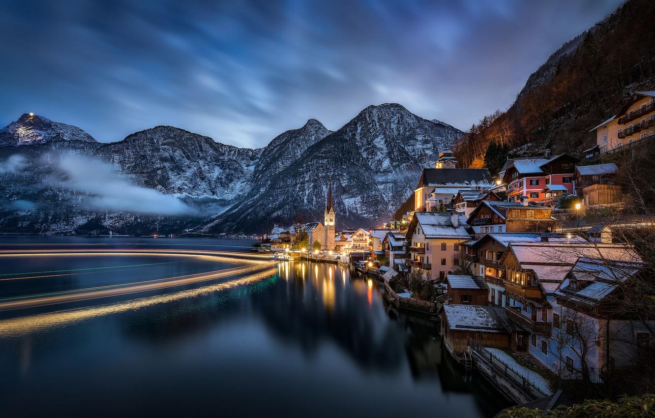 Wallpaper landscape, mountains, night, lake, home, Austria, Alps
