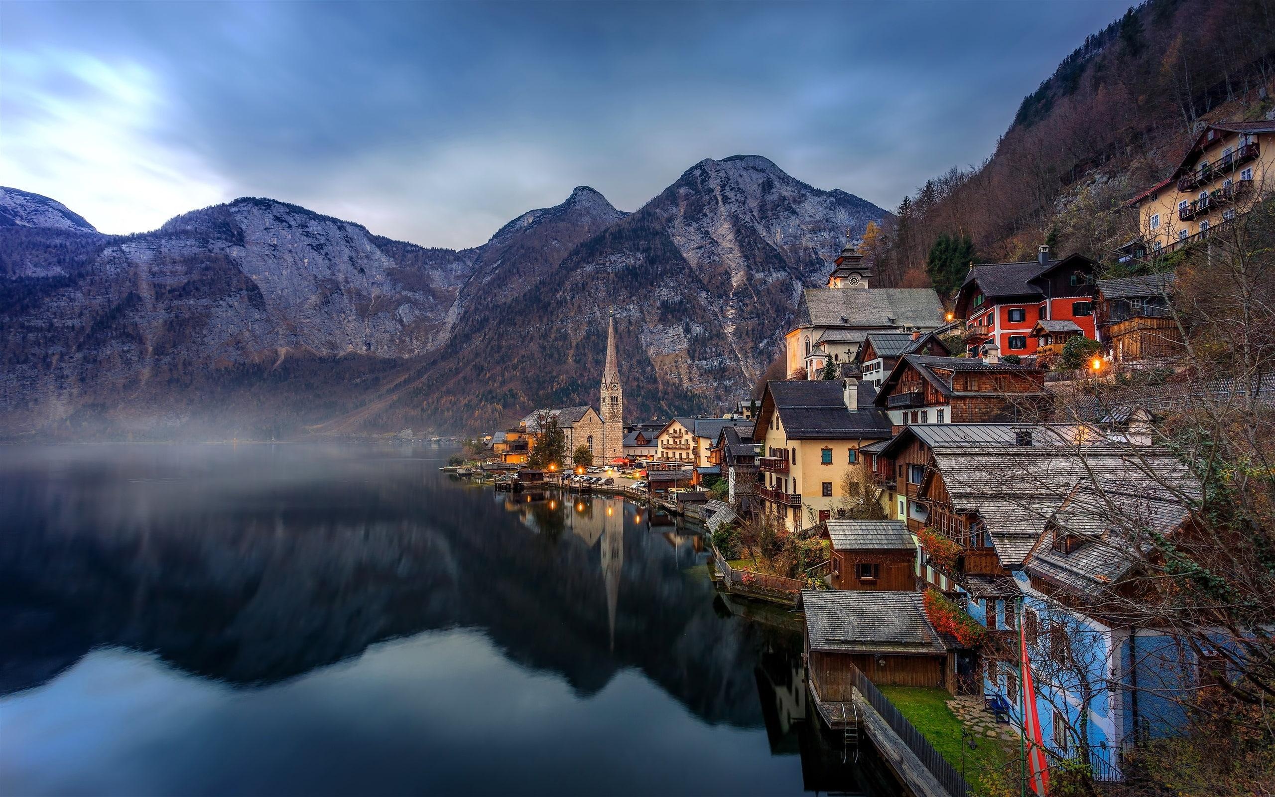 HD wallpaper: Beautiful town, Hallstatt, Austria, Alps, lake