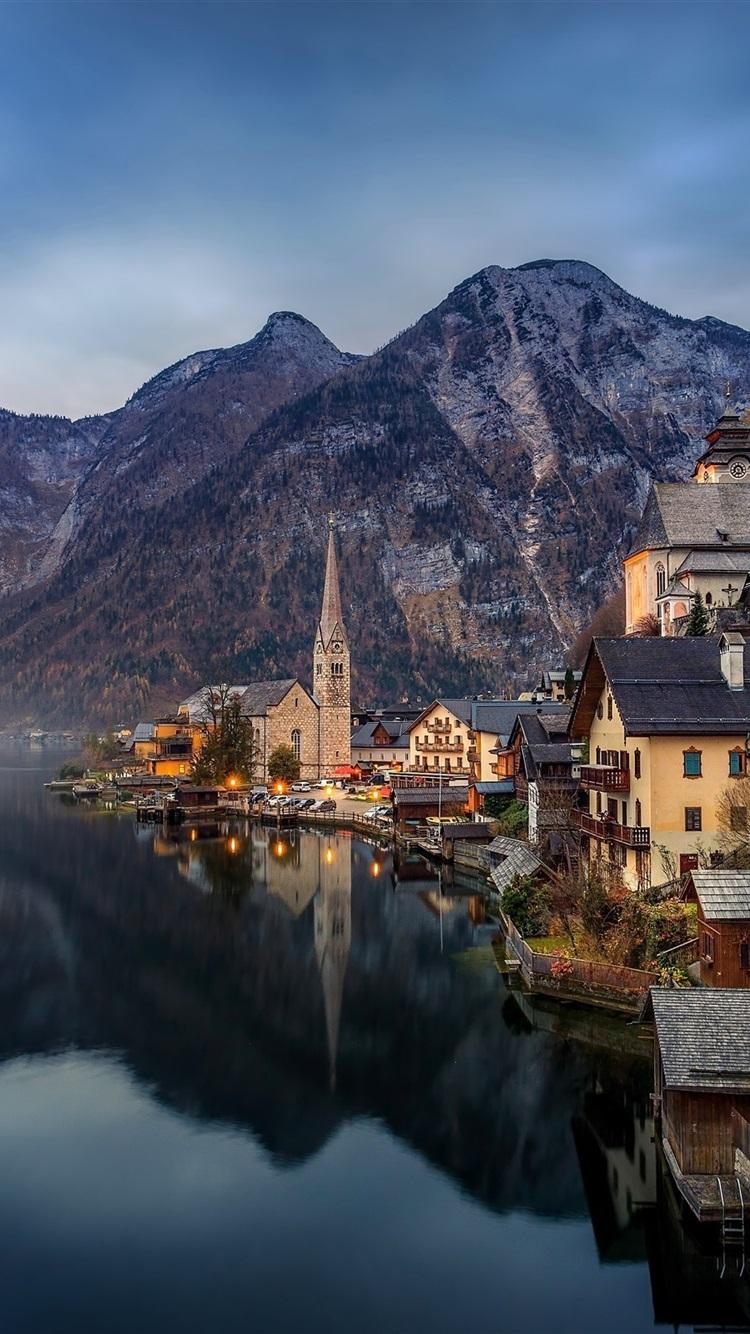 Beautiful town, Hallstatt, Austria, Alps, lake, mountains, houses