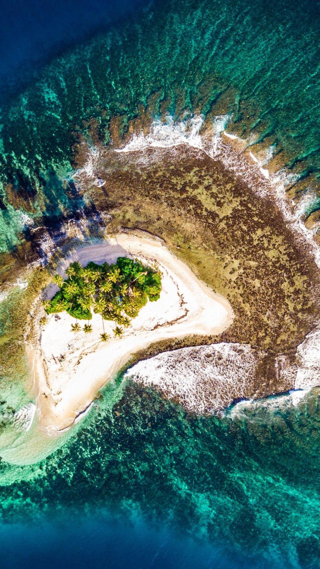 Island, bird eye view, sea, aerial view, 1080x1920 wallpaper