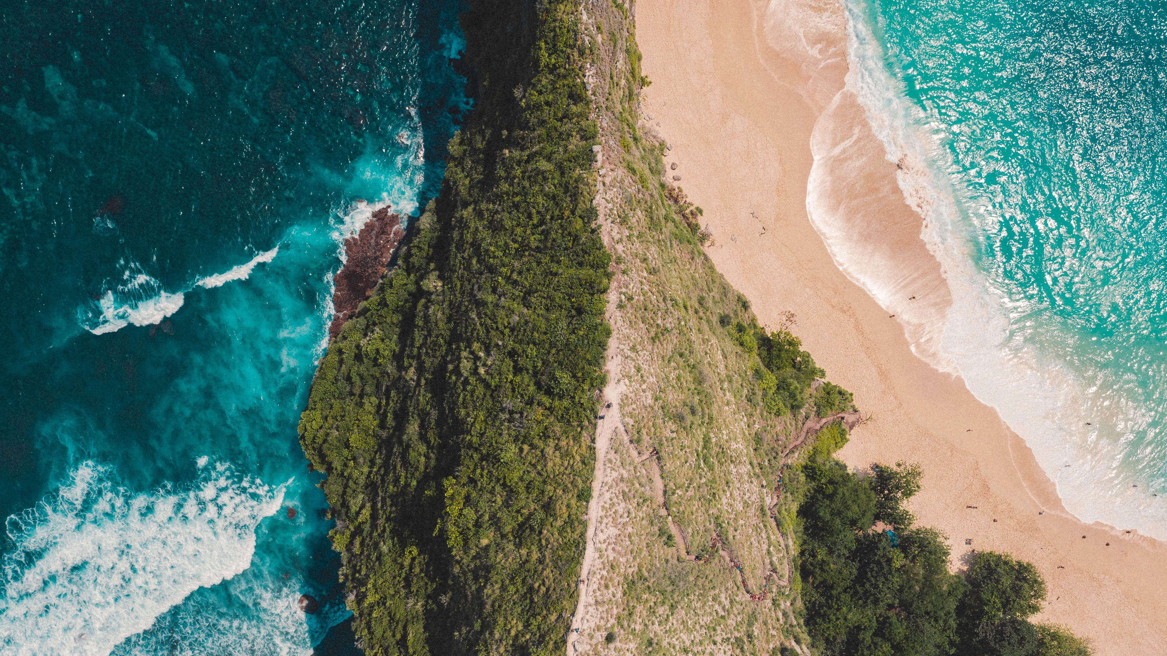 Download wallpaper 3840x2160 ocean, island, aerial view, surf, shore