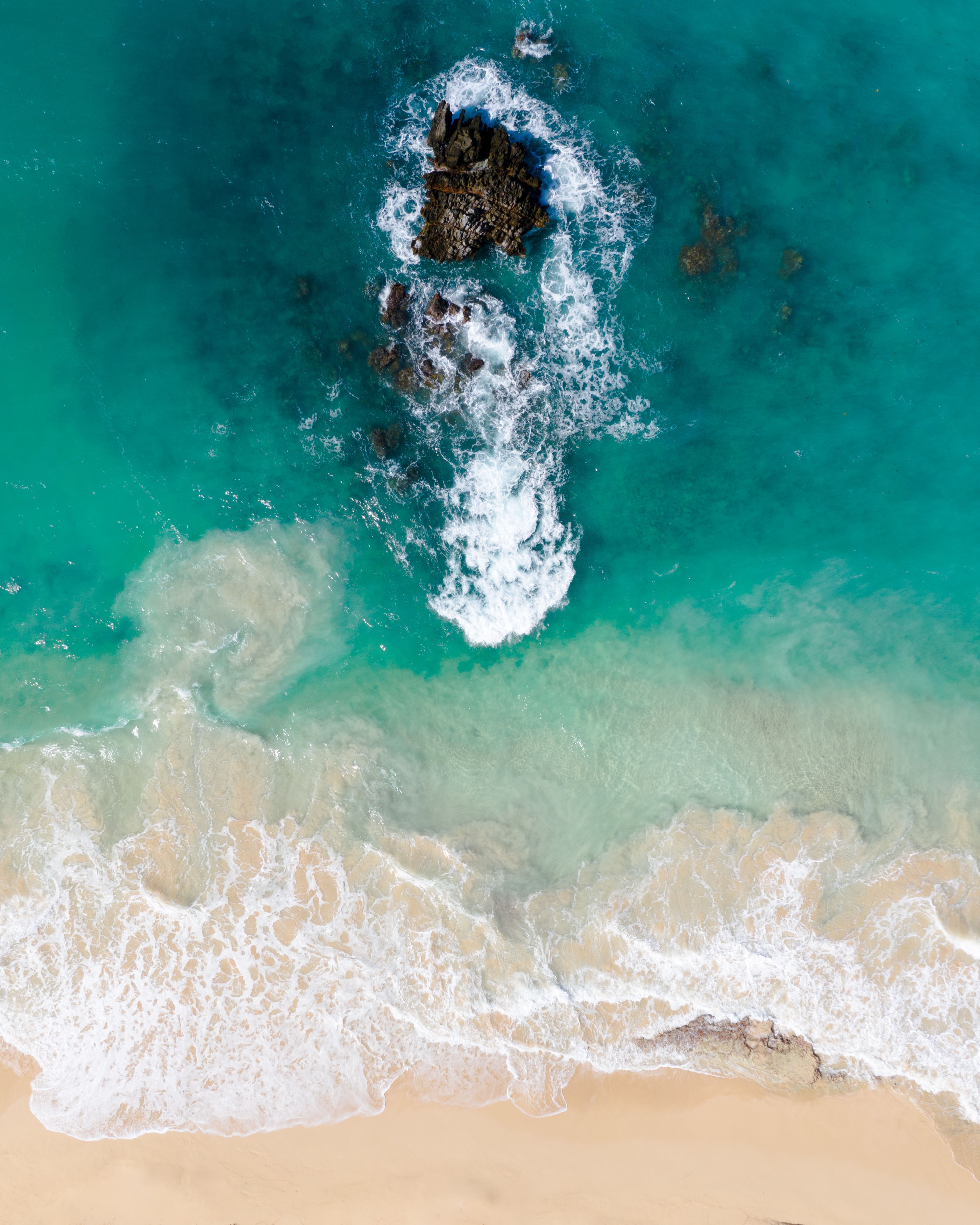 Ocean Island Aerial View Sand Beach Surf Foam