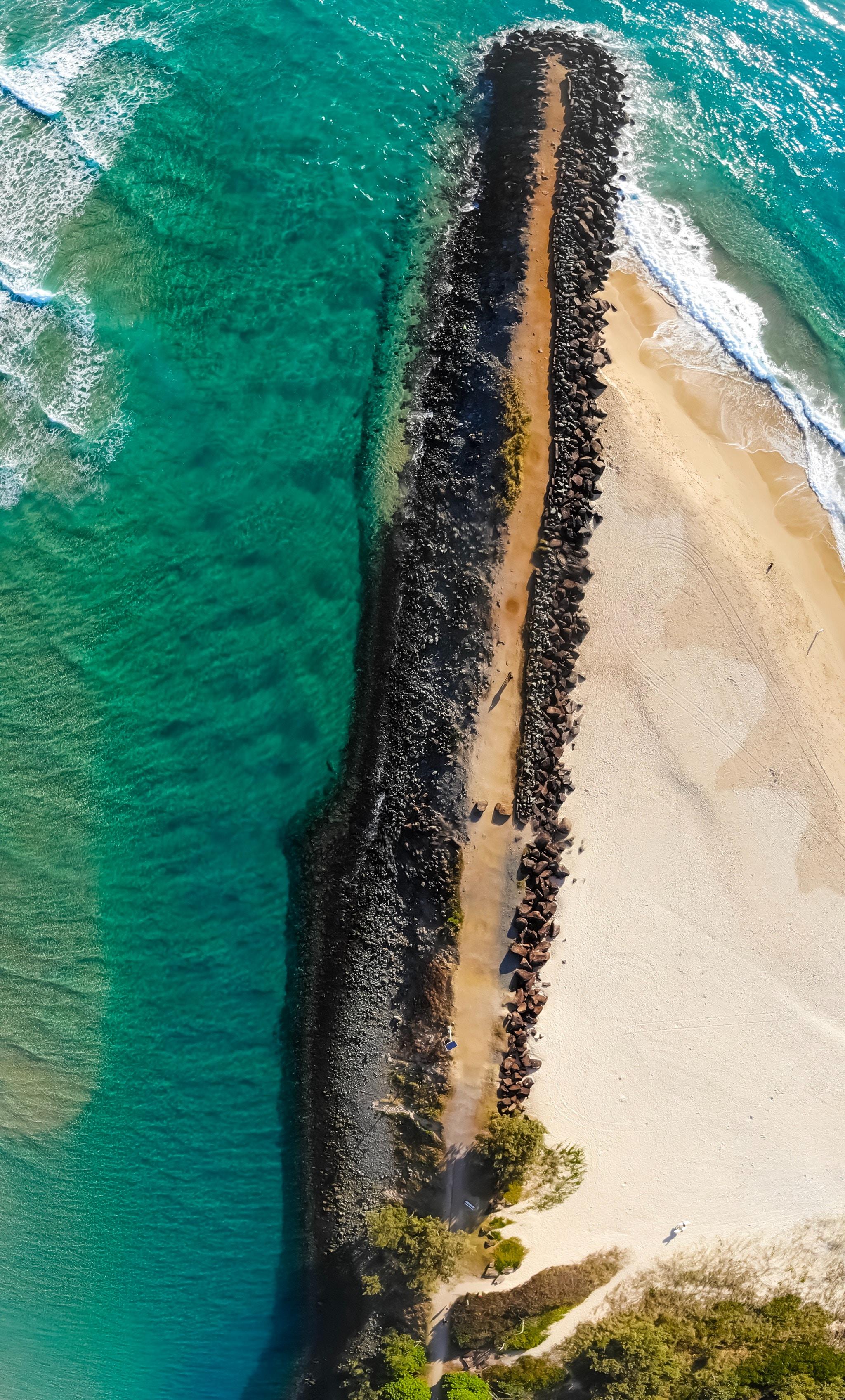 Ocean Island Aerial View Pebbles Surf , Image