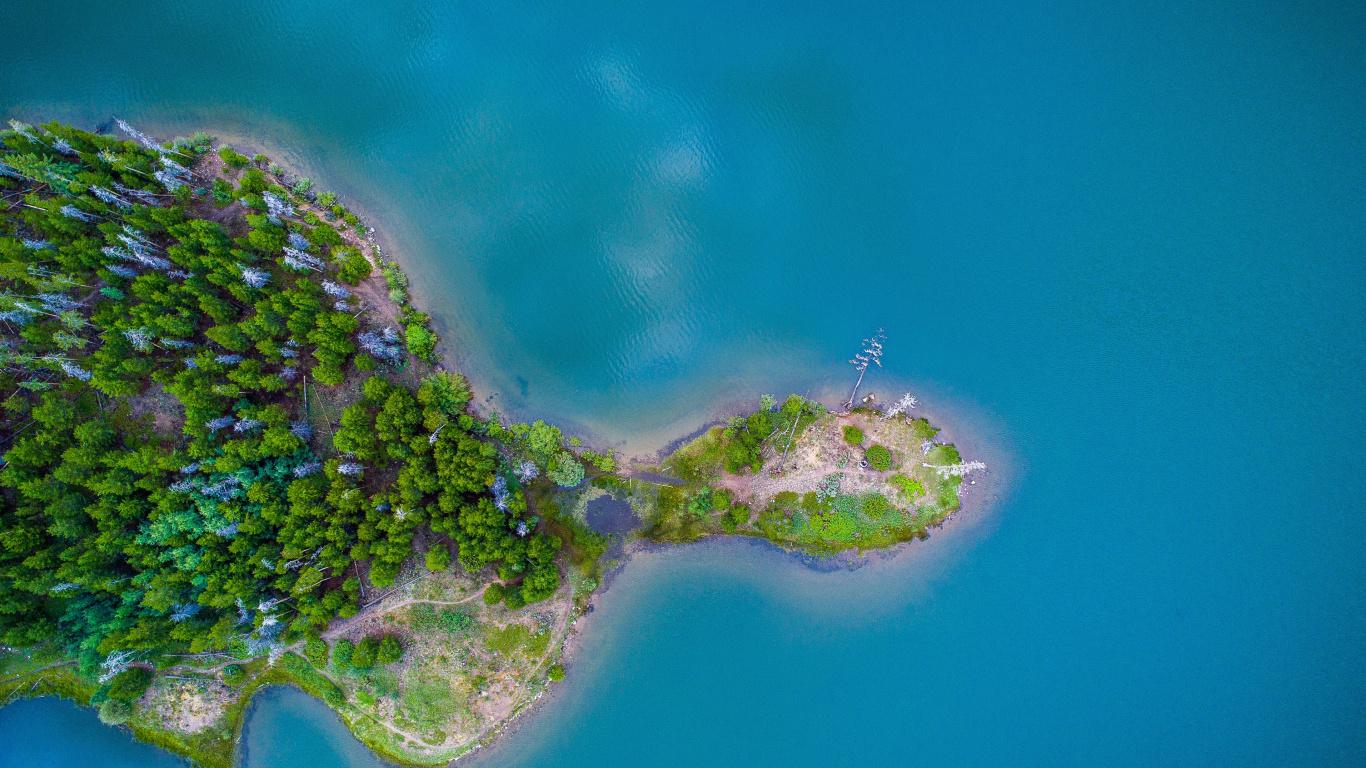 Download 1366x768 Wallpaper Island, Aerial View, Nature, Sea, 4k