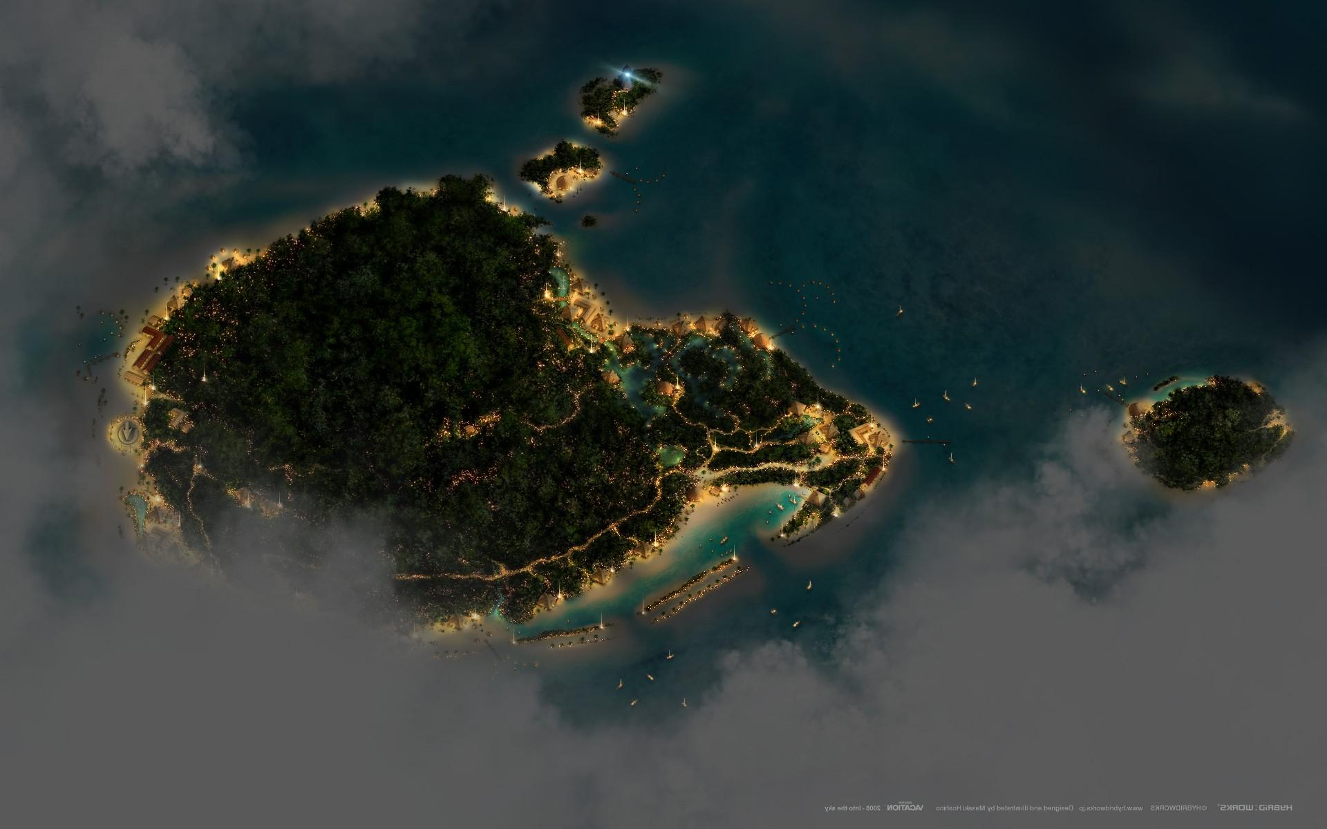 digital Art, CGI, Nature, Landscape, Island, Sea, Trees, Forest