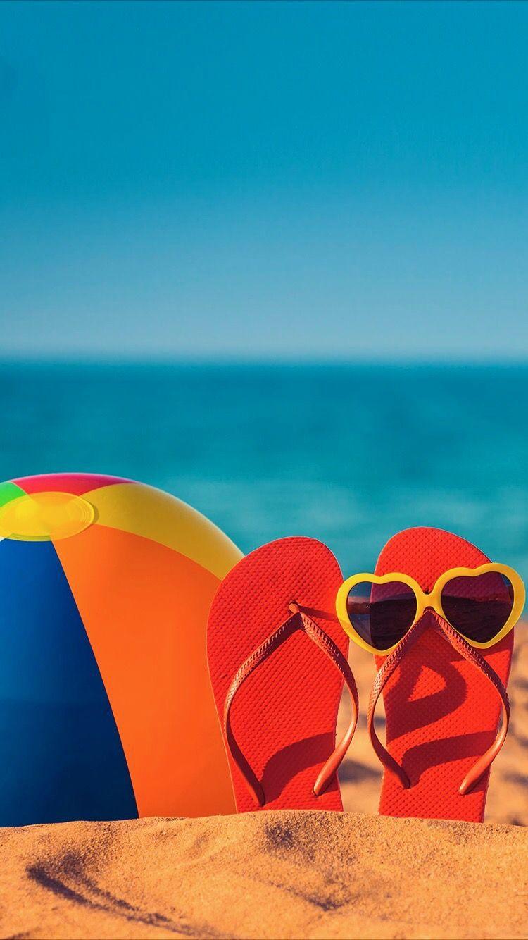 Phone Wallpaper #summer #beach #sunglasses #slippers #colors #ball