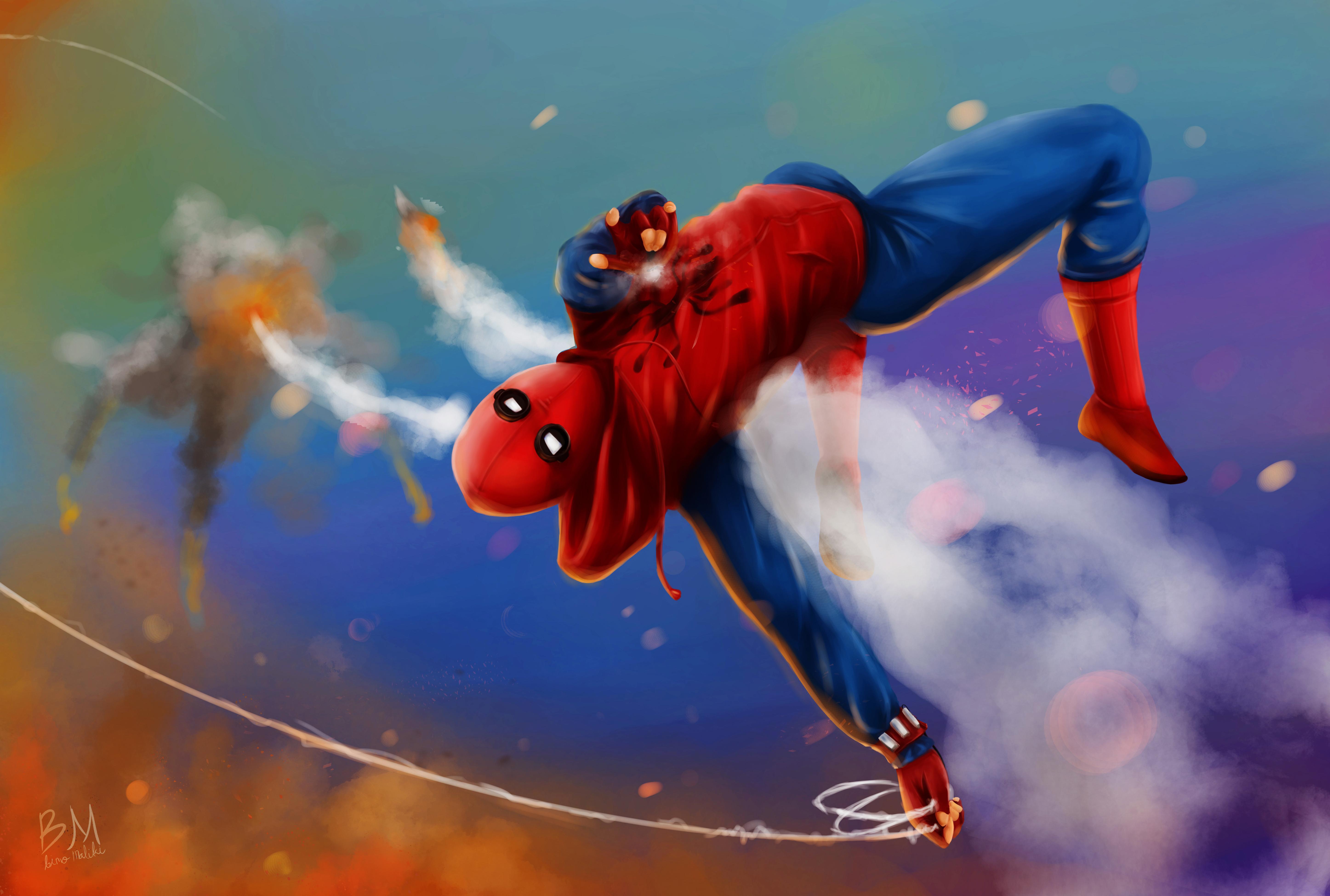 Spider Man Homemade Suit In Action, HD Superheroes, 4k Wallpaper