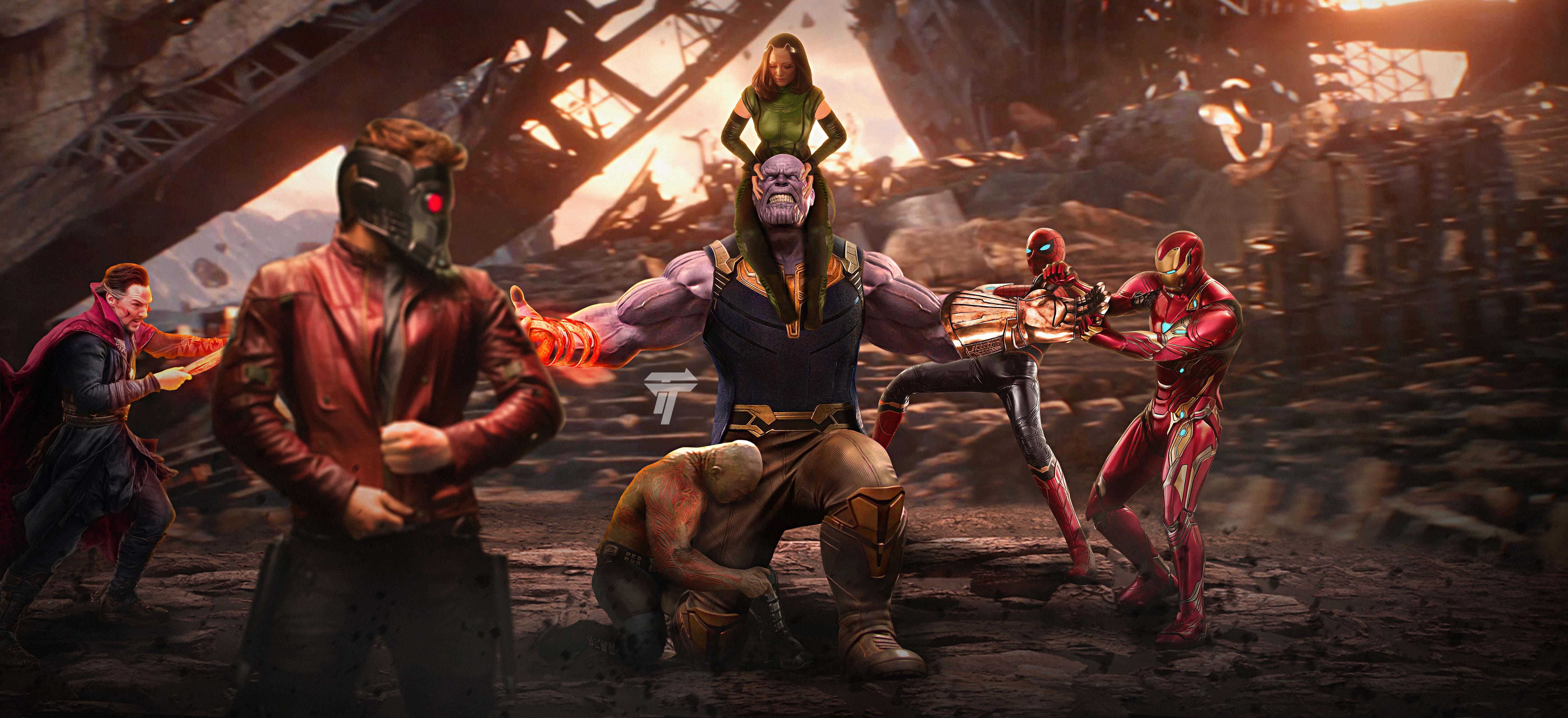 Wallpaper Avengers: Infinity War, Star Lord, Doctor Strange, Thanos