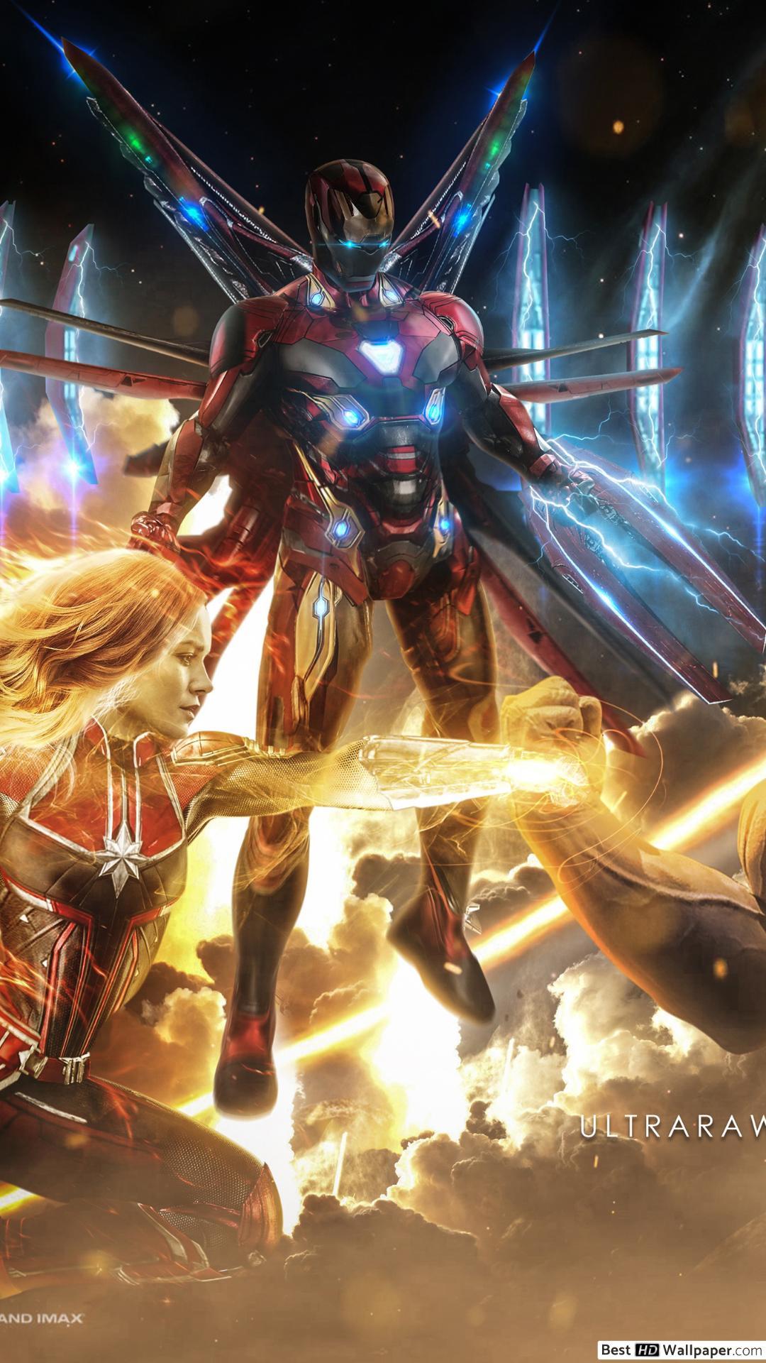 Captain Marvel & Iron Man Vs Thanos HD wallpaper download