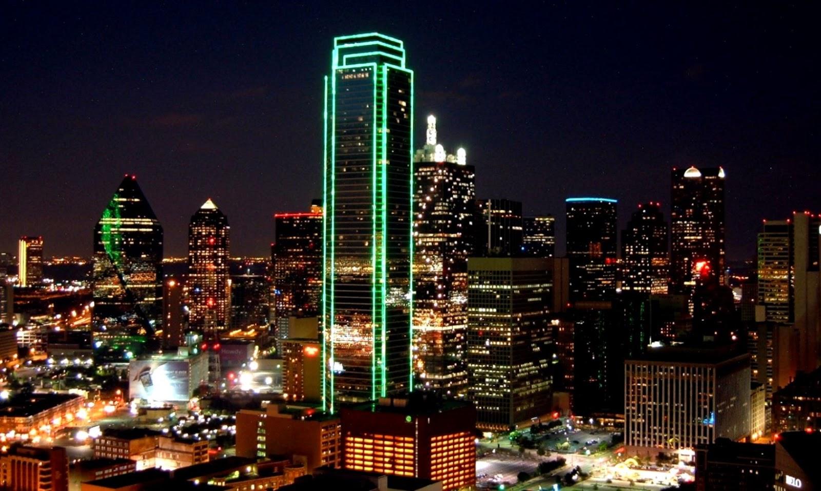 Black And White Dallas Night Skyline HD Wallpaper