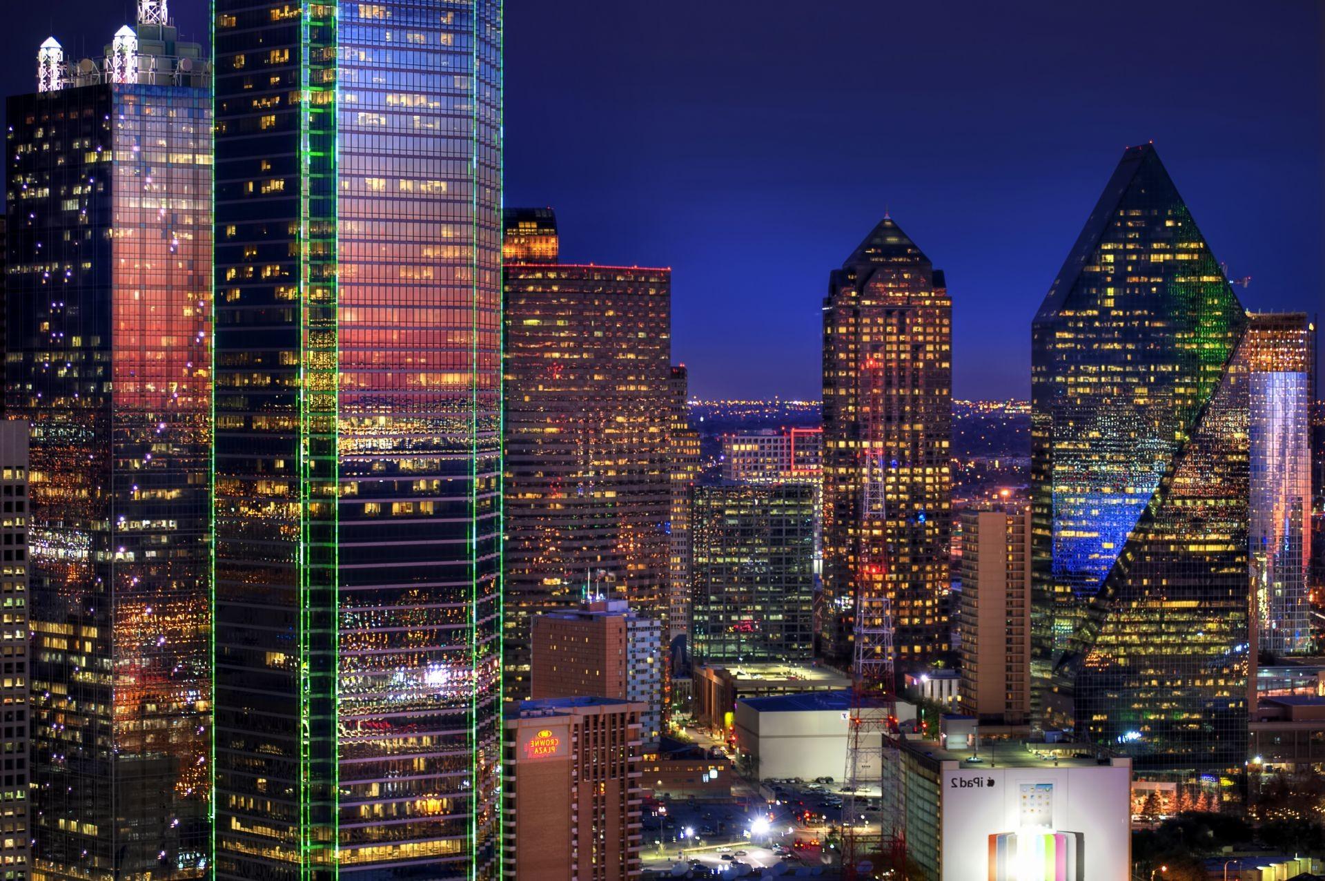 Dallas evening Dallas skyscrapers buildings lights