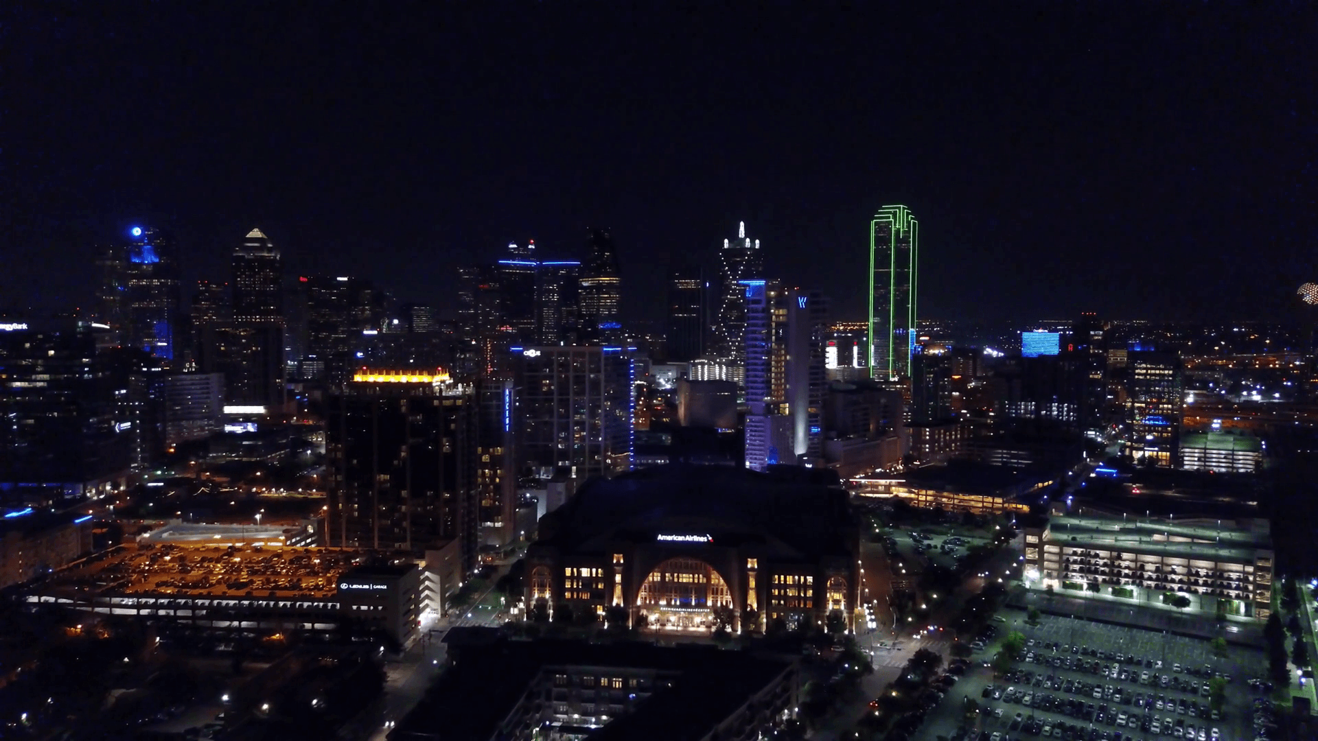 Dallas Skyline Night Flight 2 Stock Video Footage