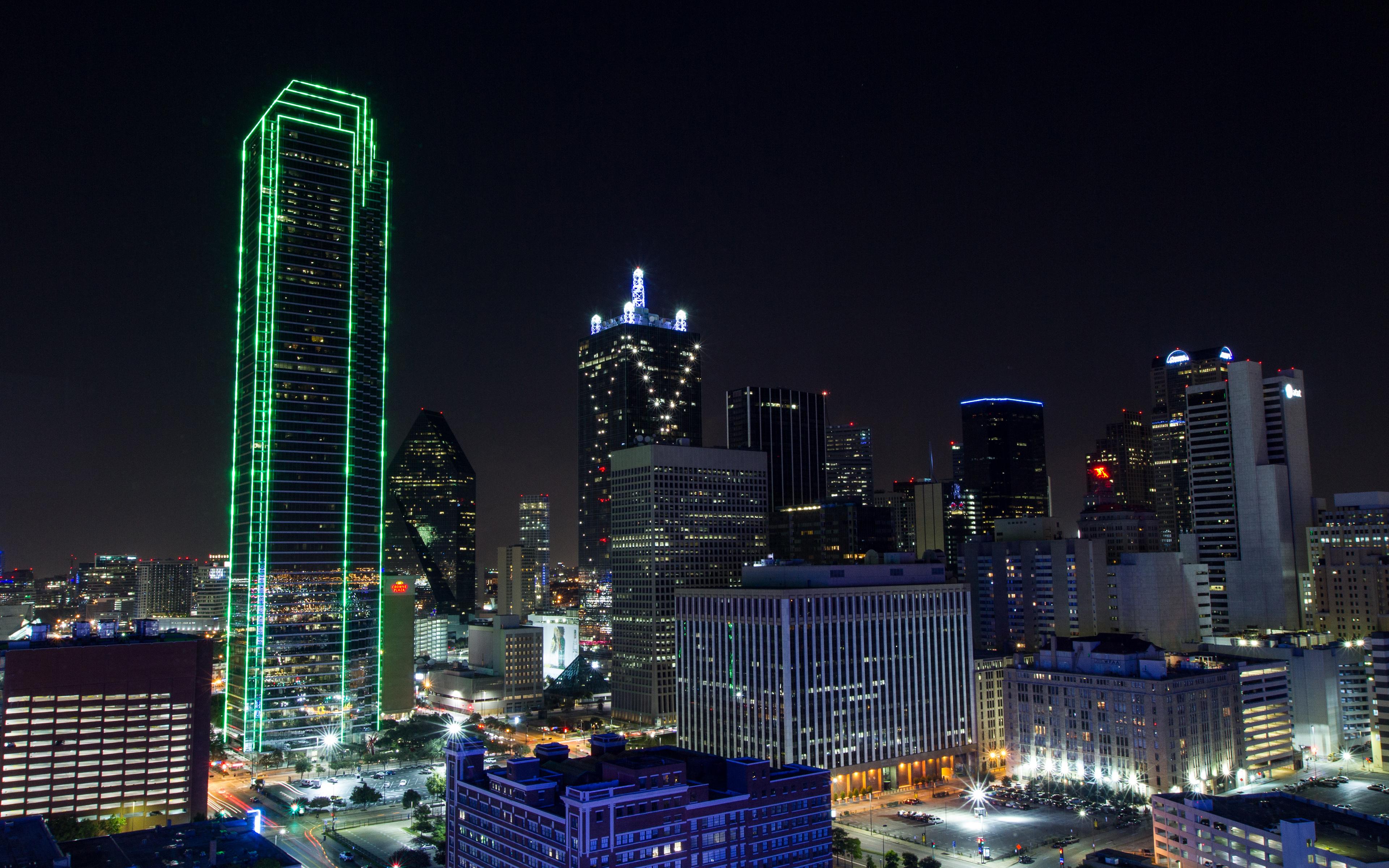Download wallpaper Dallas, skyscrapers, night, city lights, USA