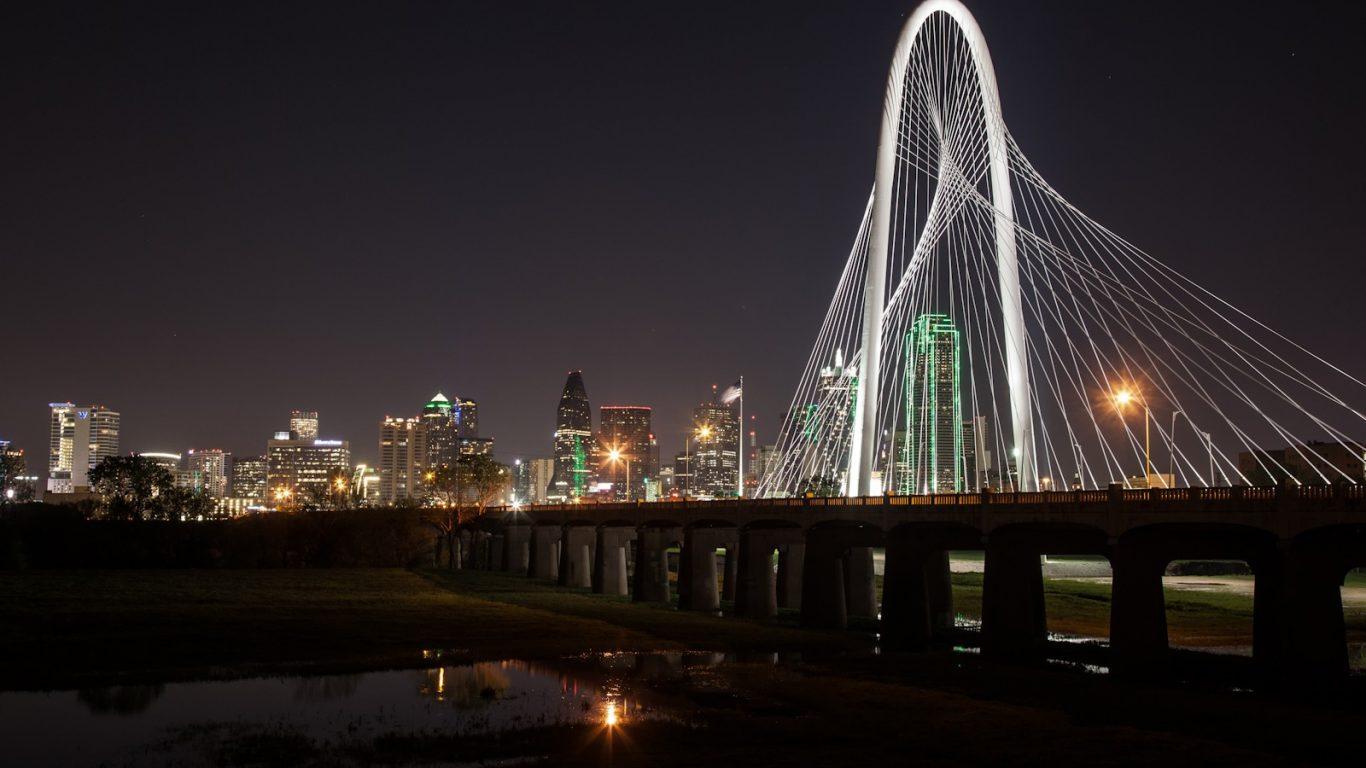 Bridges: White Suspension TX Dallas Cityscape Night Archectecture