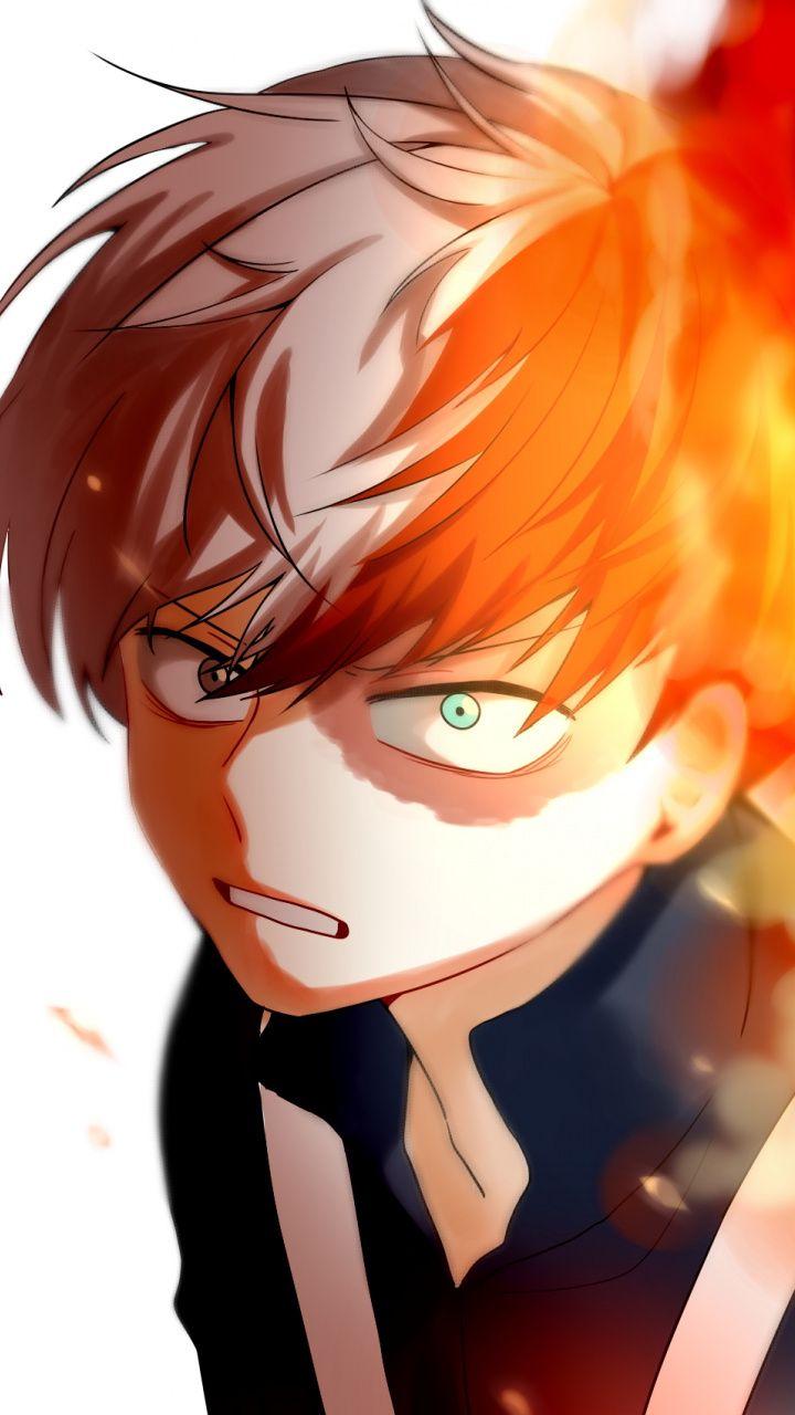 Anime boy, fire, Shoto Todoroki wallpaper for screen 720x1280