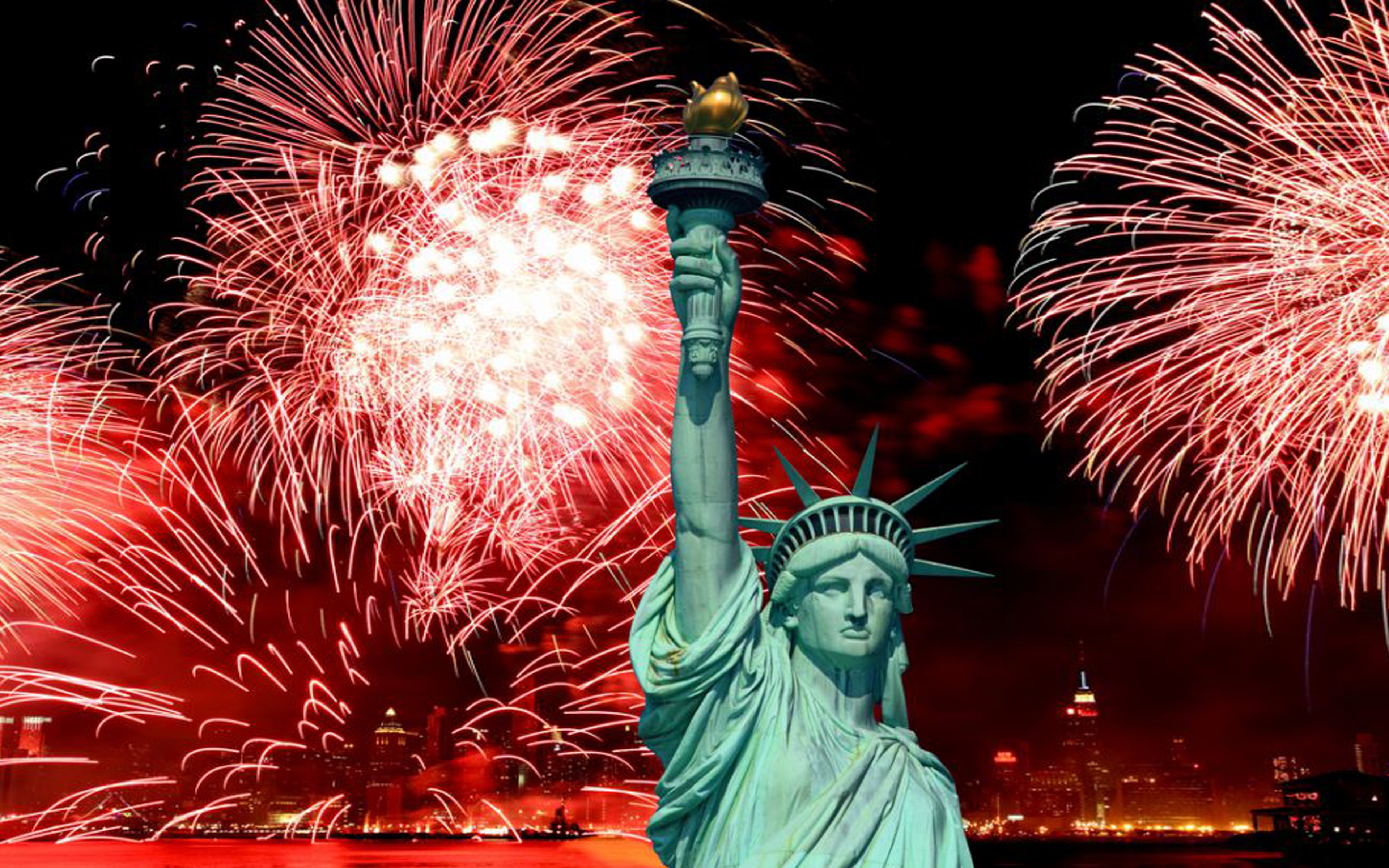 The Statue Of Liberty And 4th Of July Celebration Fireworks Desktop