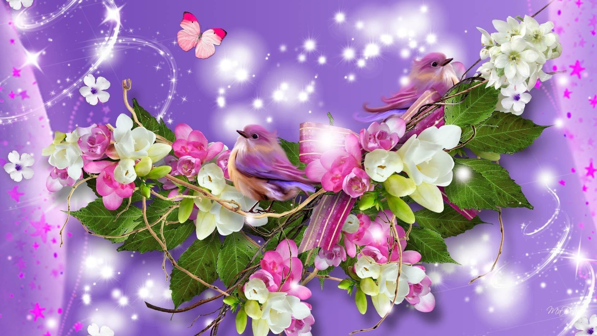 Bird, Flowers, and Butterfly HD Wallpaper. Background Image