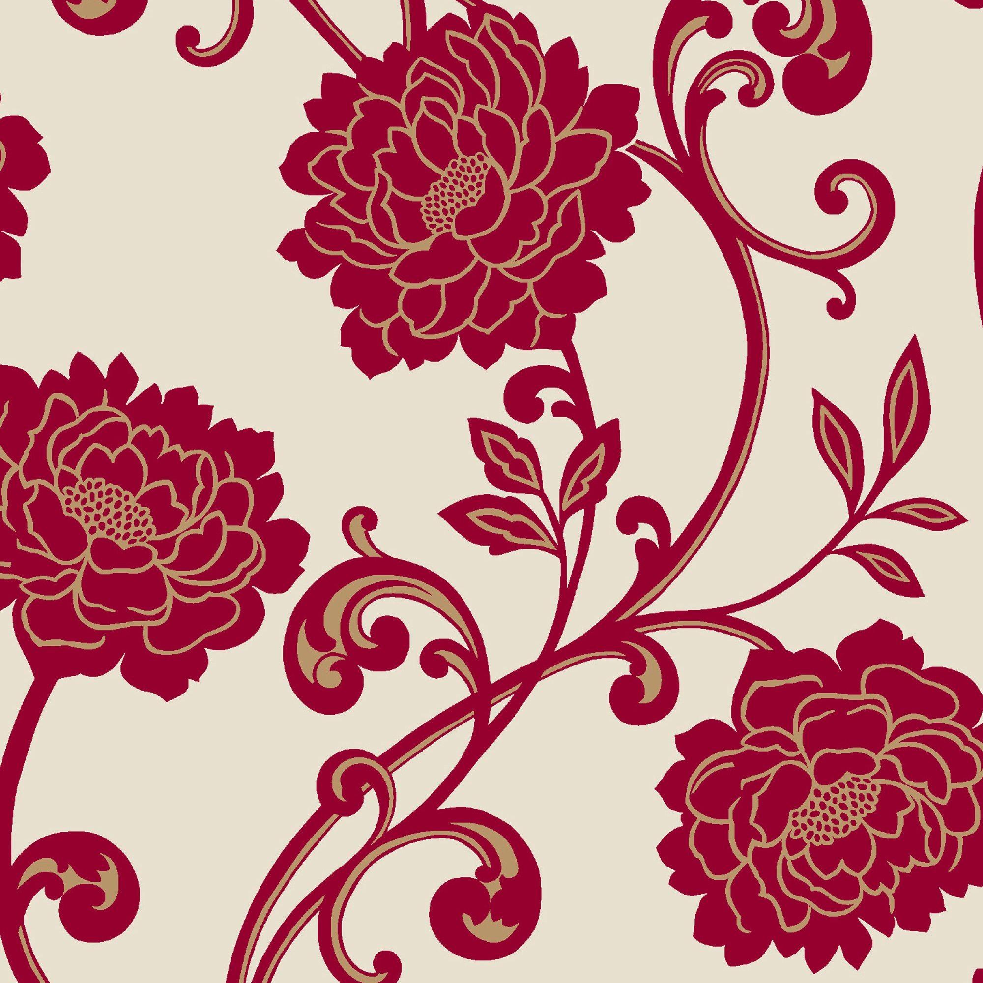 Statement Alanis Cream Red Floral Wallpaper Tweb Flock Luxury Grey
