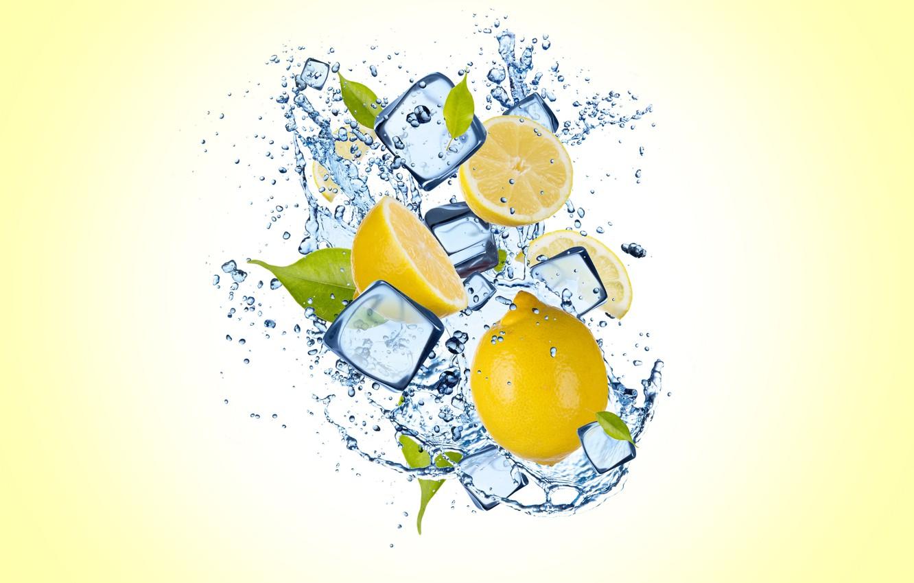Wallpaper ice, water, drops, lemon, ice, yellow background, water